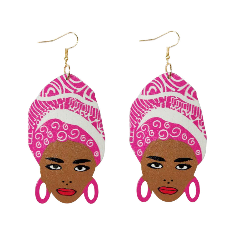 African Head Wooden Earrings E4203