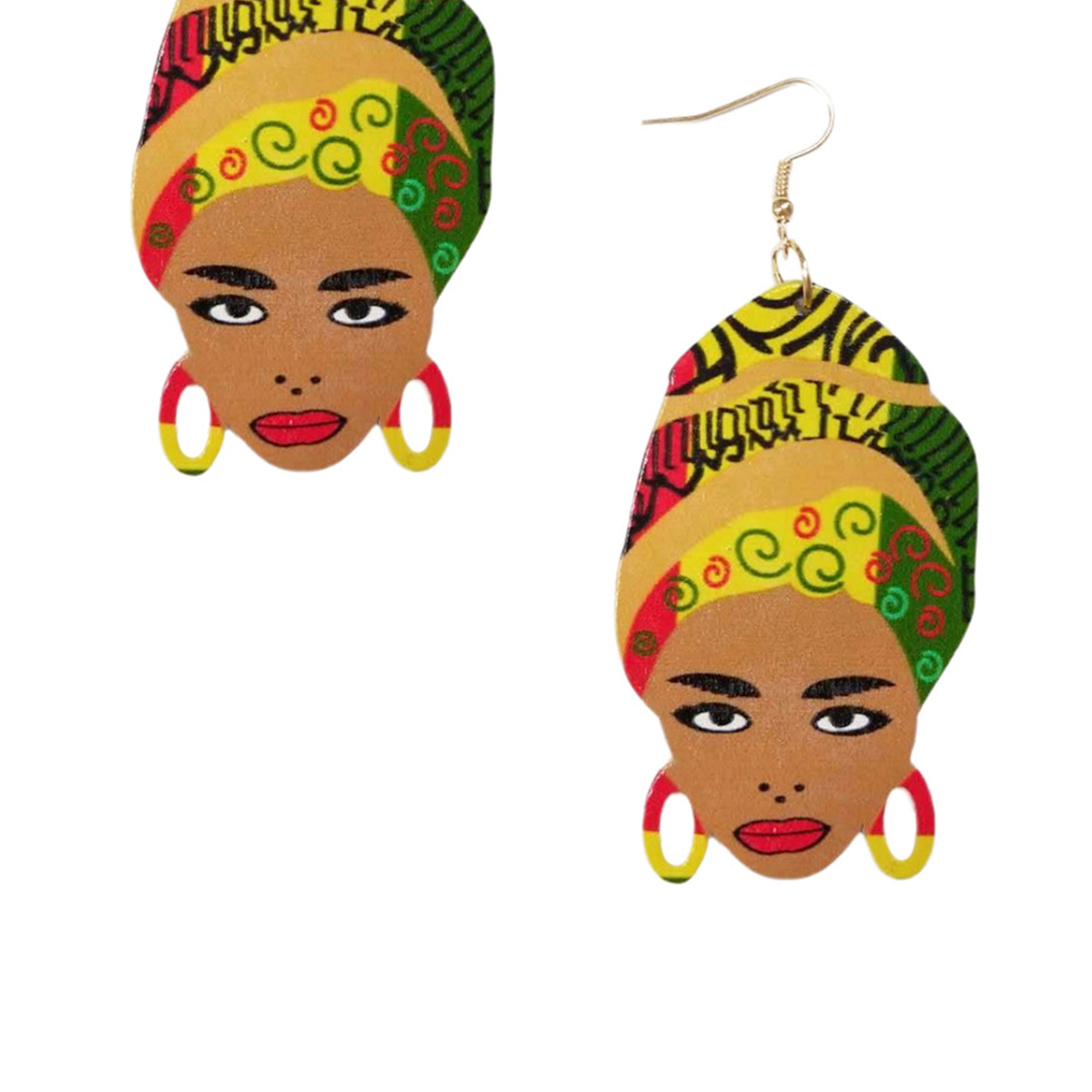 African Head Wooden Earrings E4203