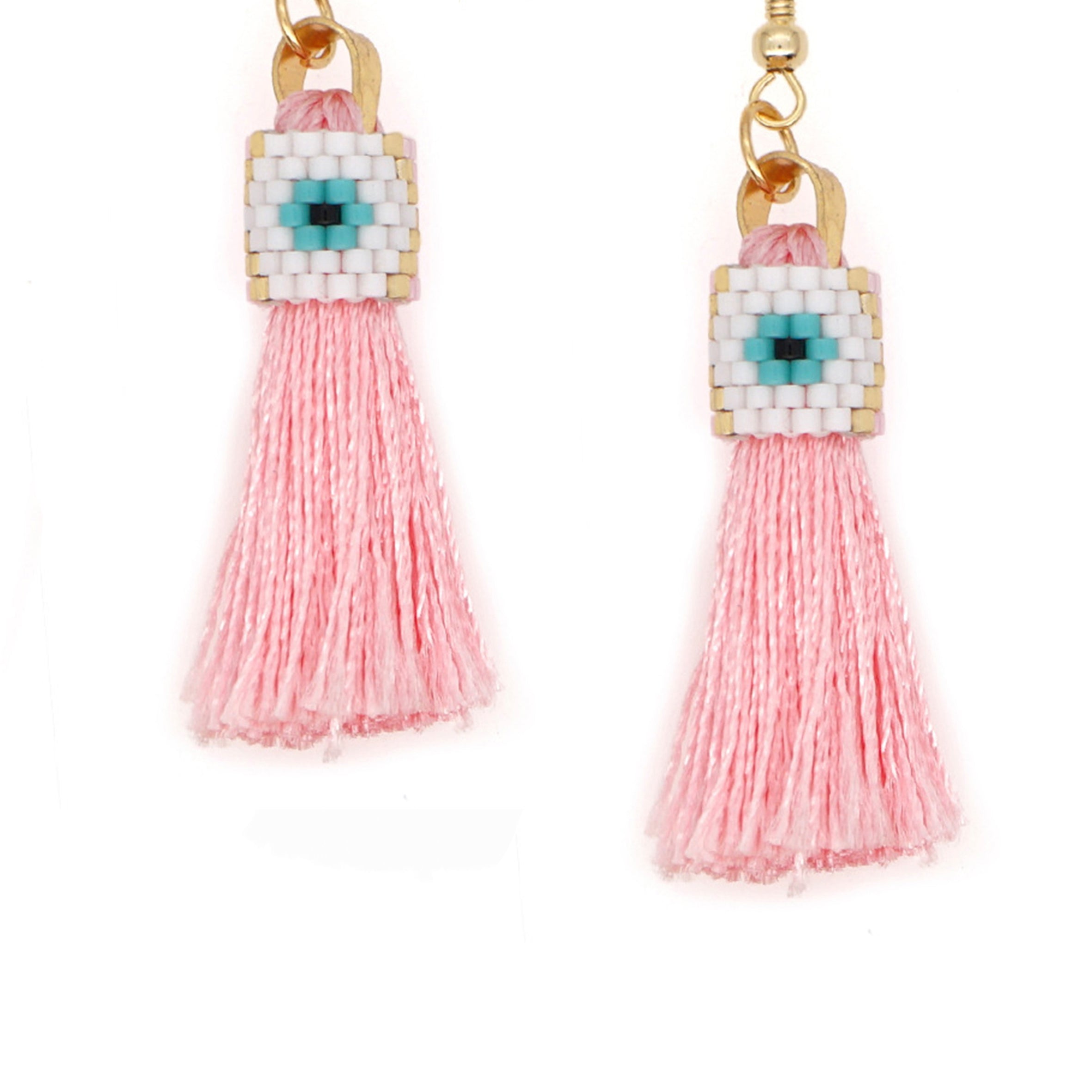 Evil Eye Seed Bead Tassel Earrings E4442