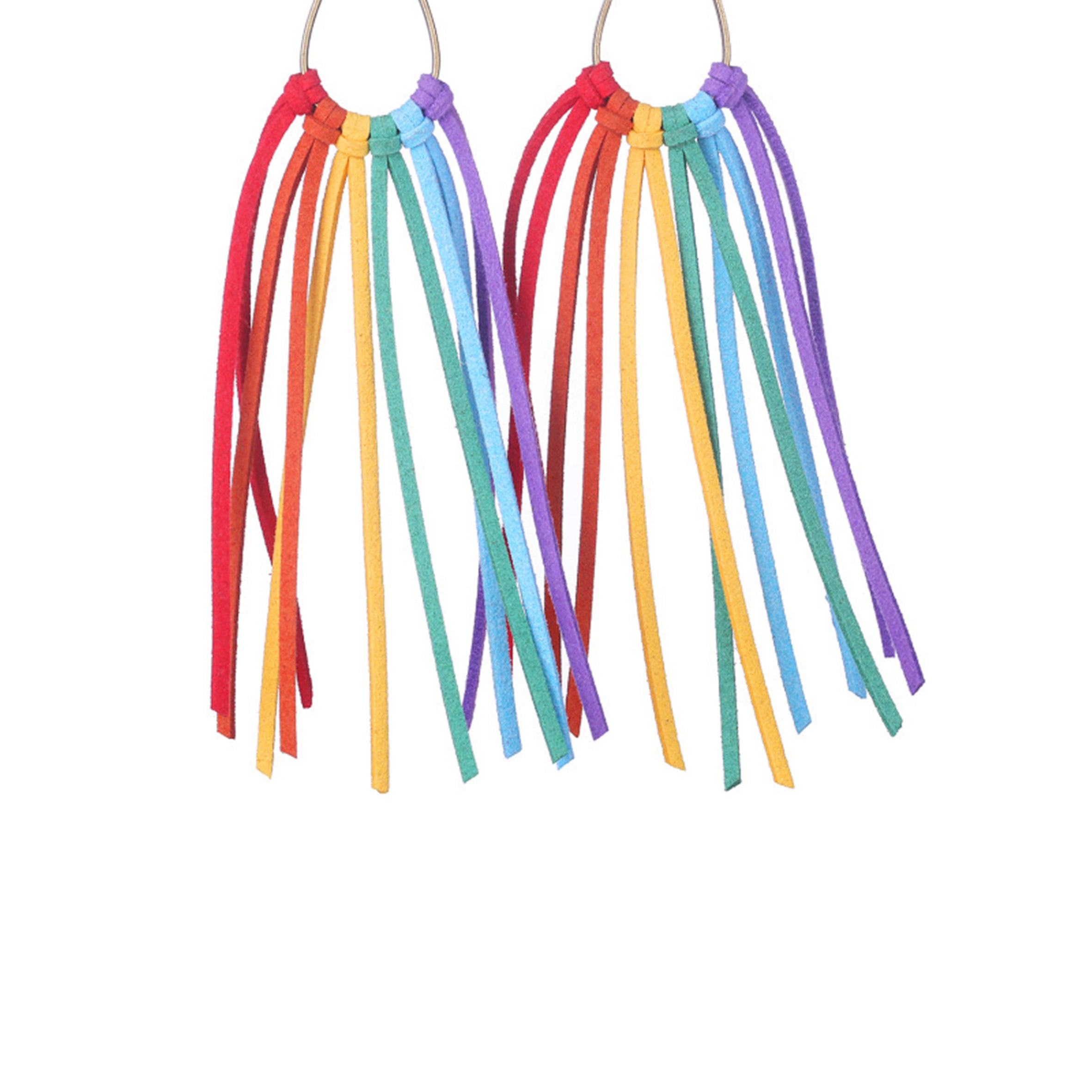 Rainbow Pu Leather Tassel Earrings E4620