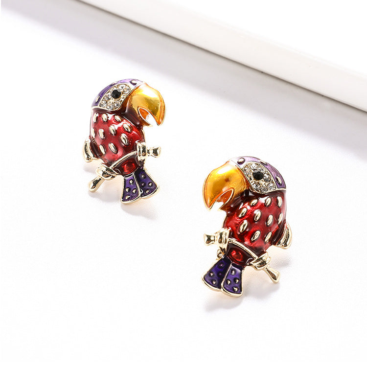 Parrot Rhinestone Stud Earrings E4856