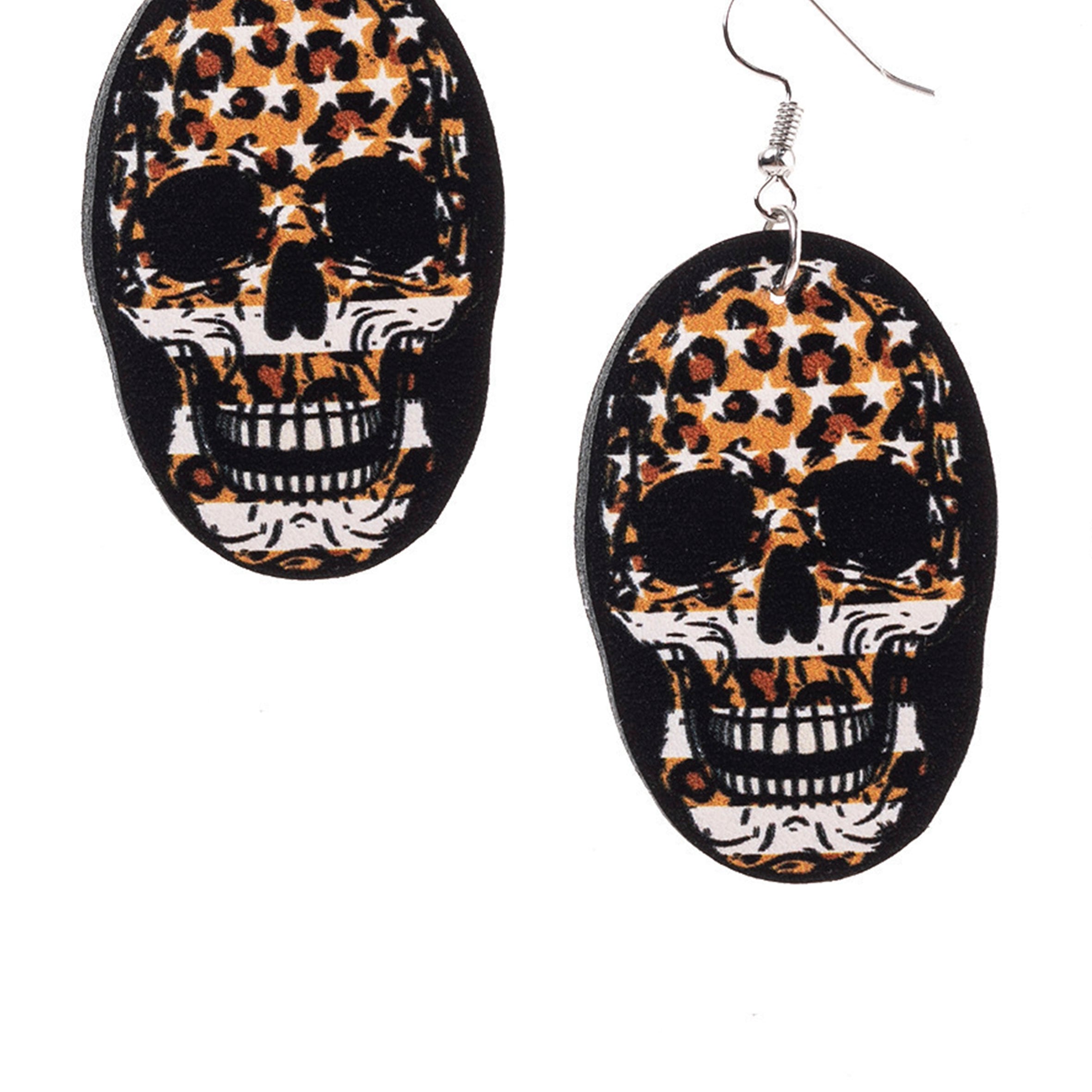 American Flag Skull Leather Earrings E4946