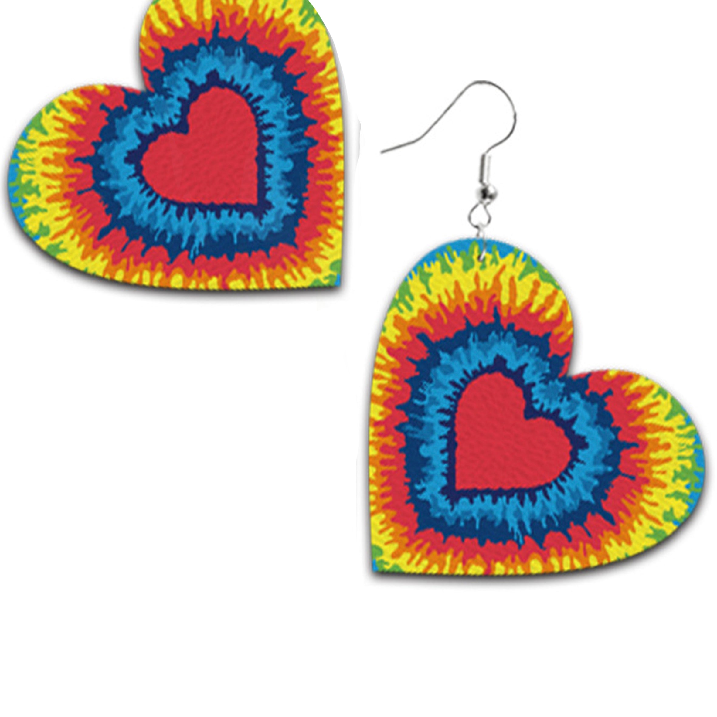 Tie dye Heart Leather Earrings E5186
