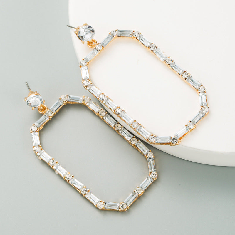 Hollow Rectangle Rhinestone Earrings E5191