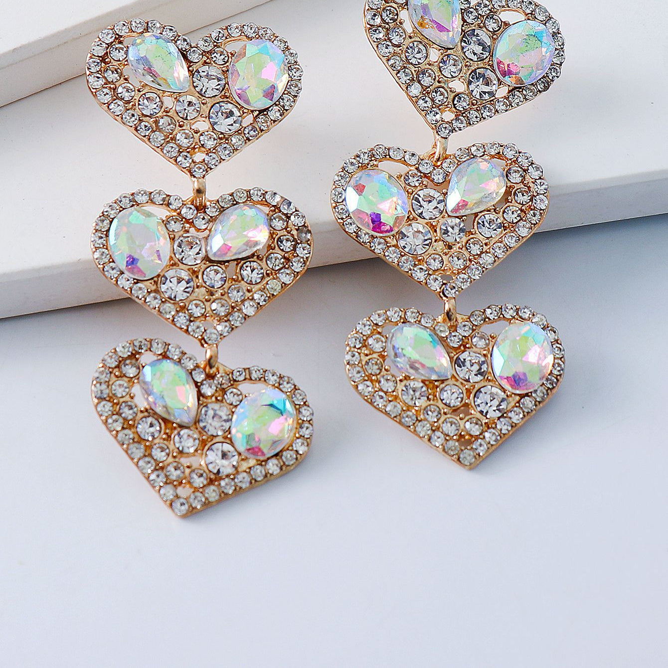 Pendientes de cadena con forma de corazón y diamantes de imitación E5379
