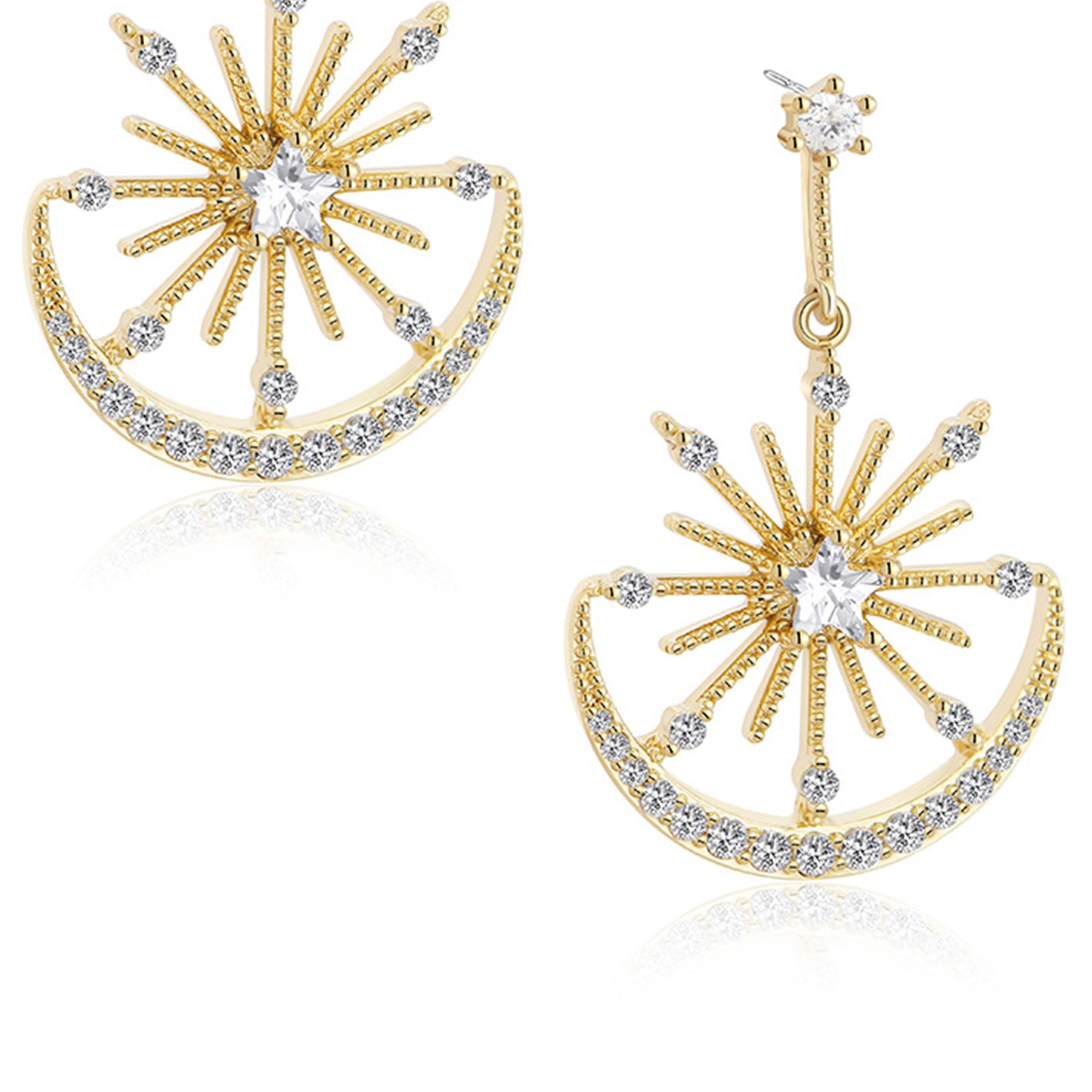 Pendientes de sol y luna con diamantes de imitación E5498