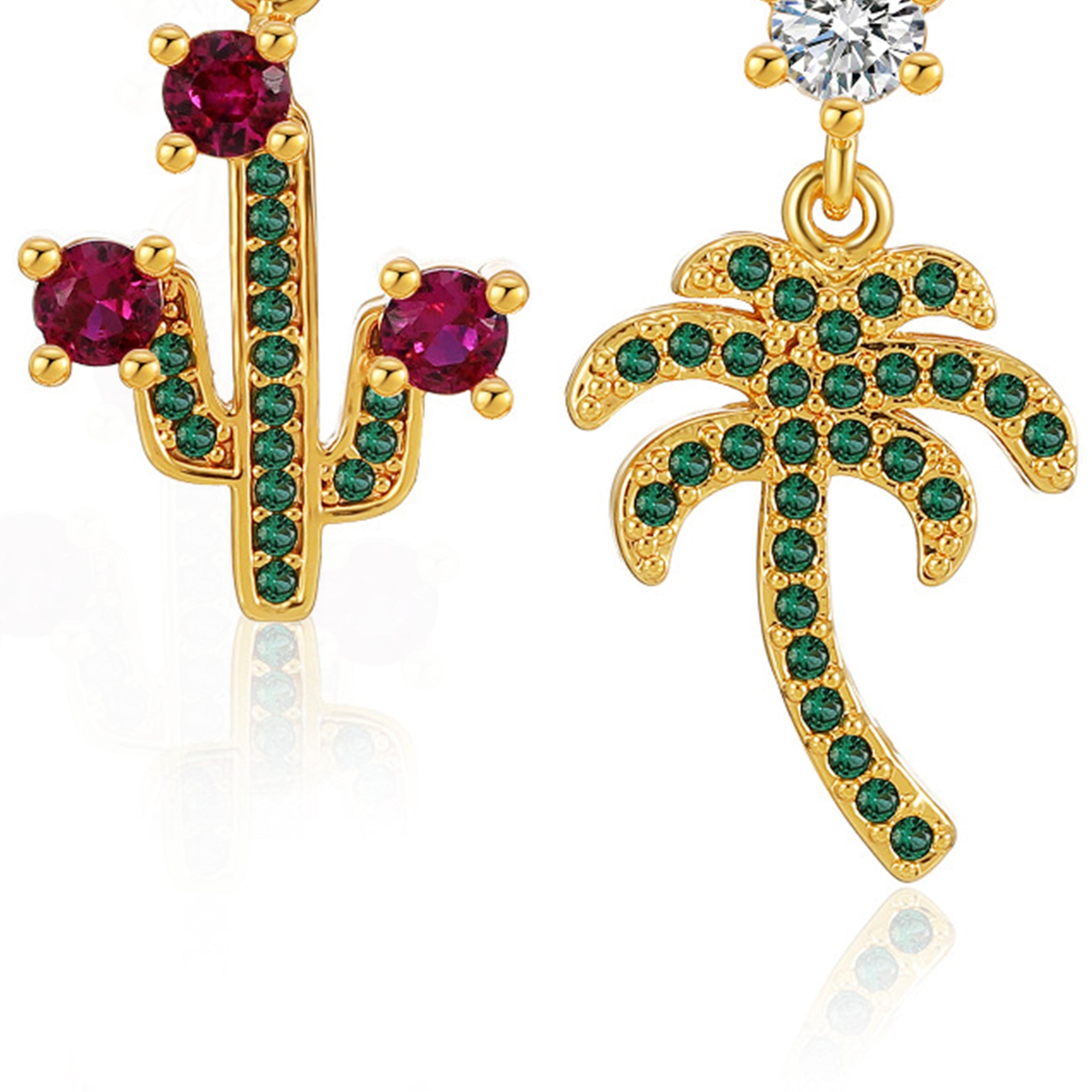 Pendientes de cactus y cocoteros con circonitas E5611