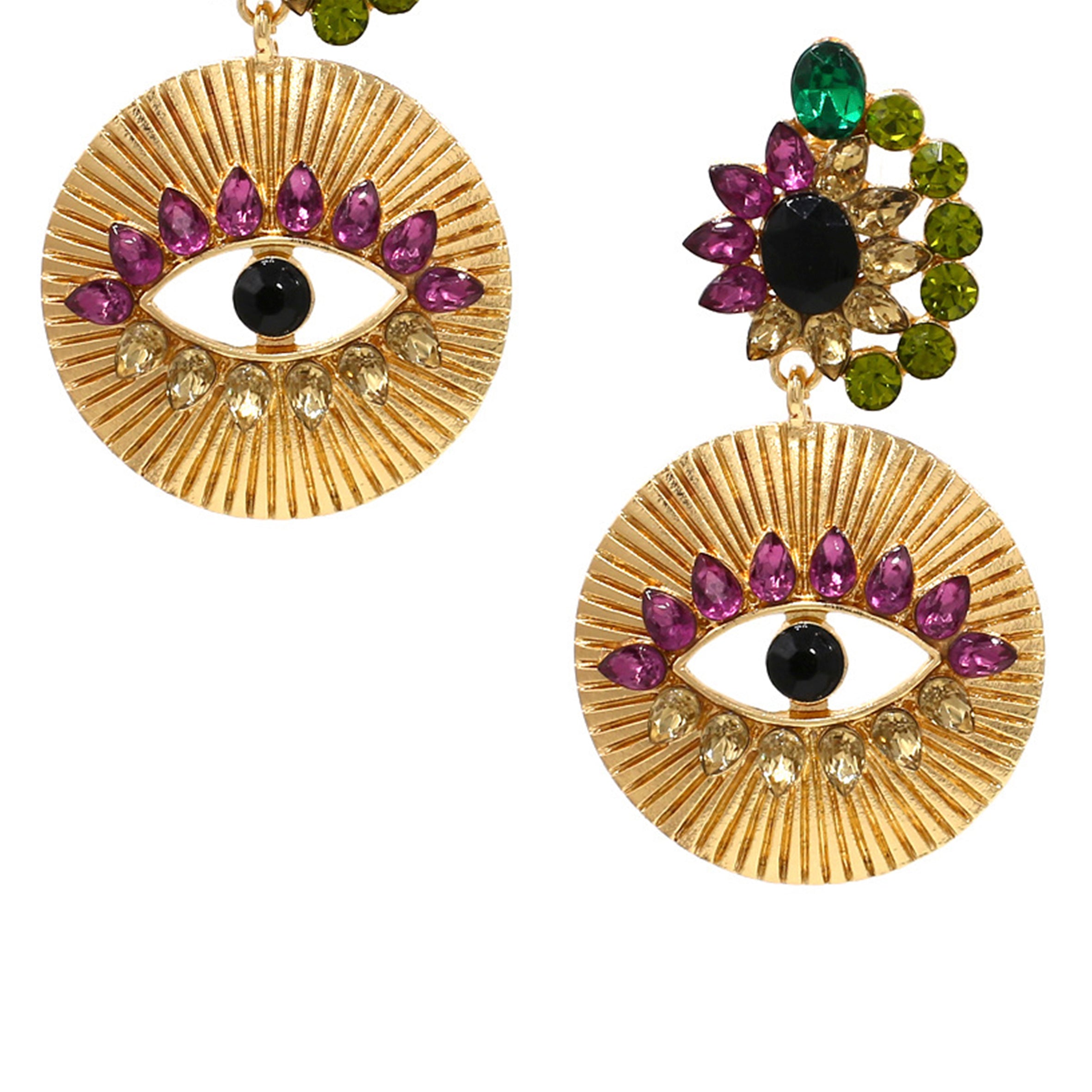 Evil Eye Disc Rhinestone Earrings E5626