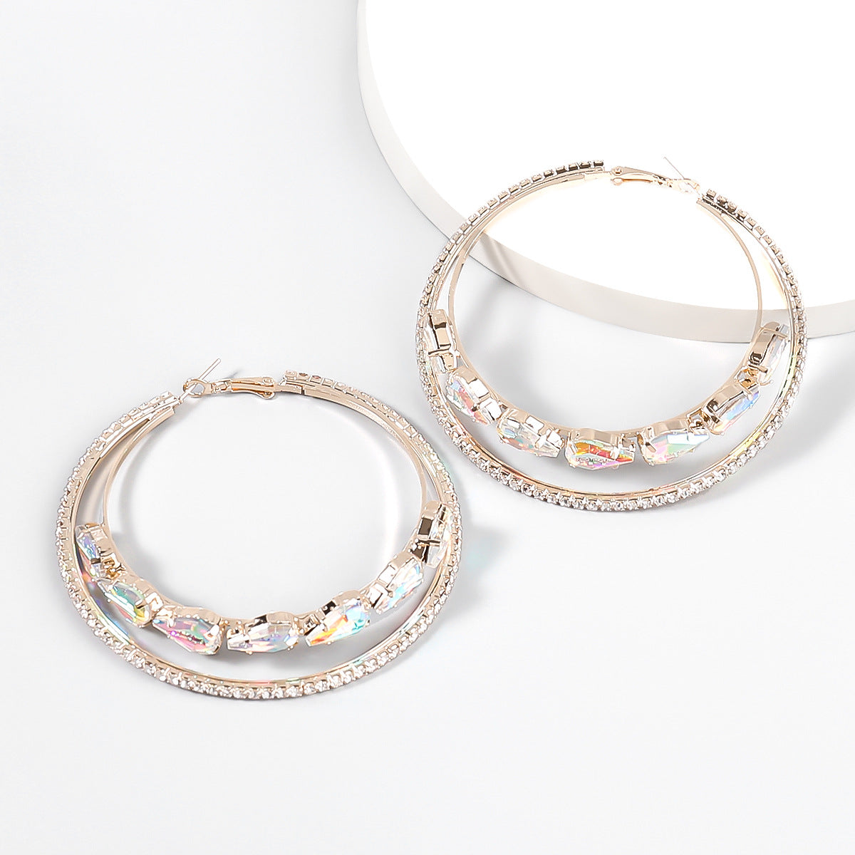 Double-layer Rhinestone Hoop Earrings E5670