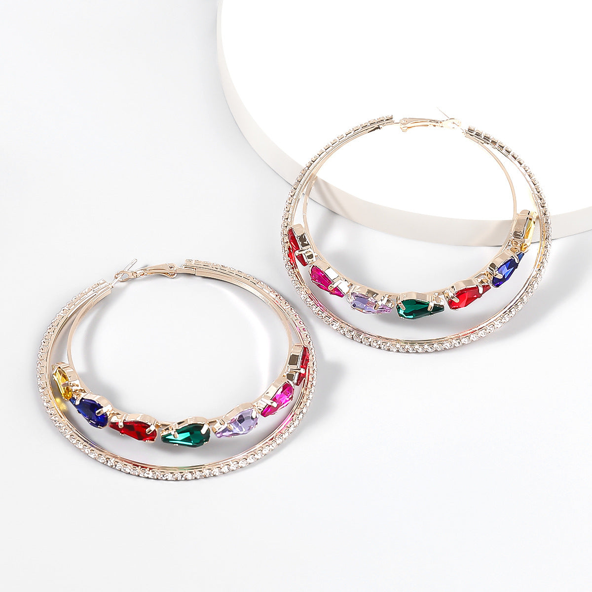 Double-layer Rhinestone Hoop Earrings E5670