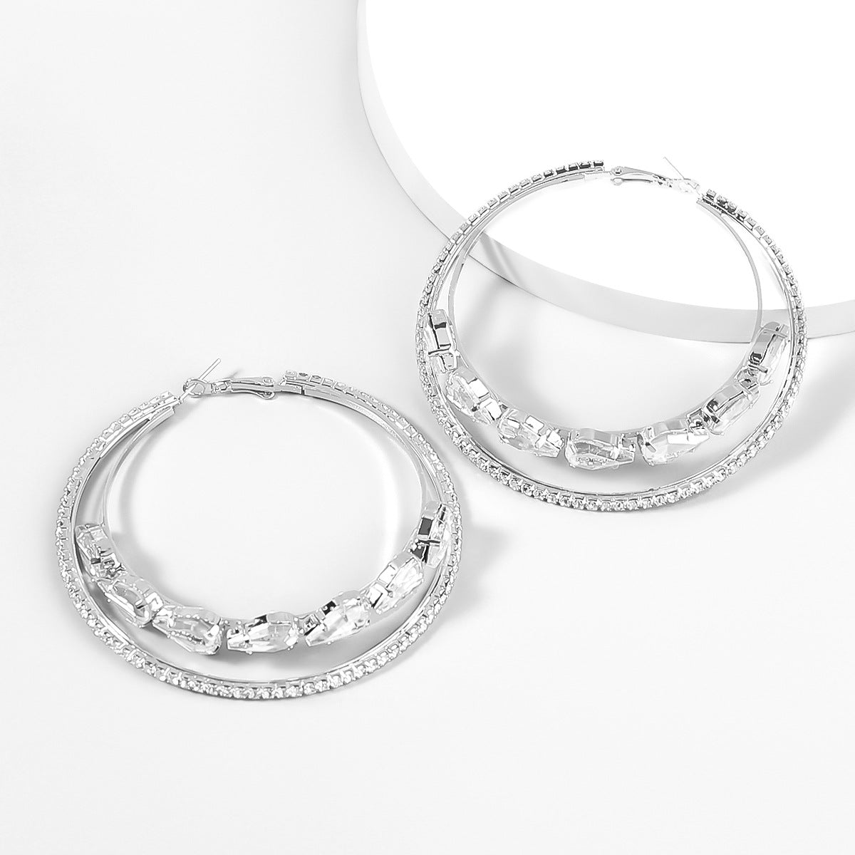Double-layer Rhinestone Hoop Earrings E5670