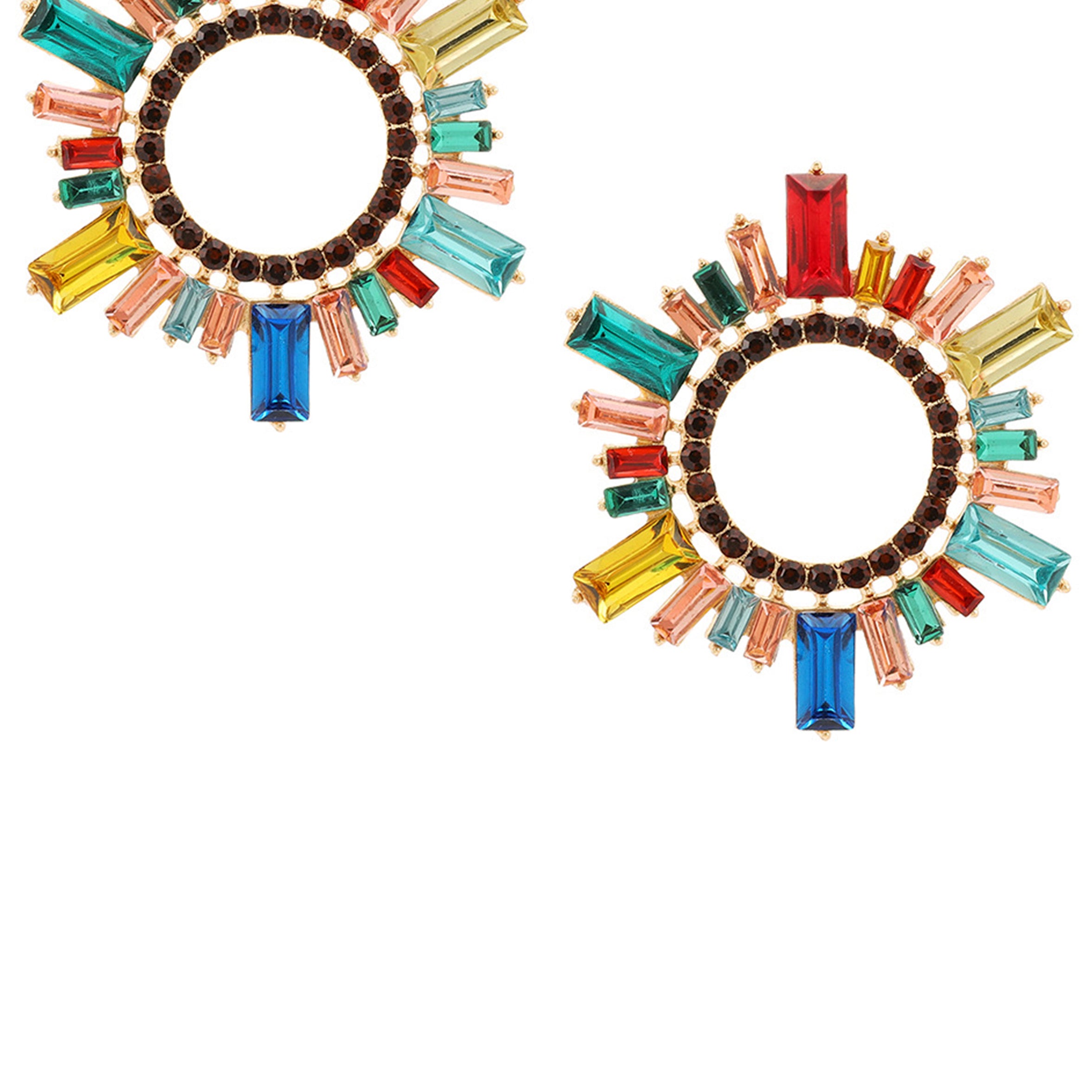 Pendientes de sol geométricos con diamantes de imitación E5674