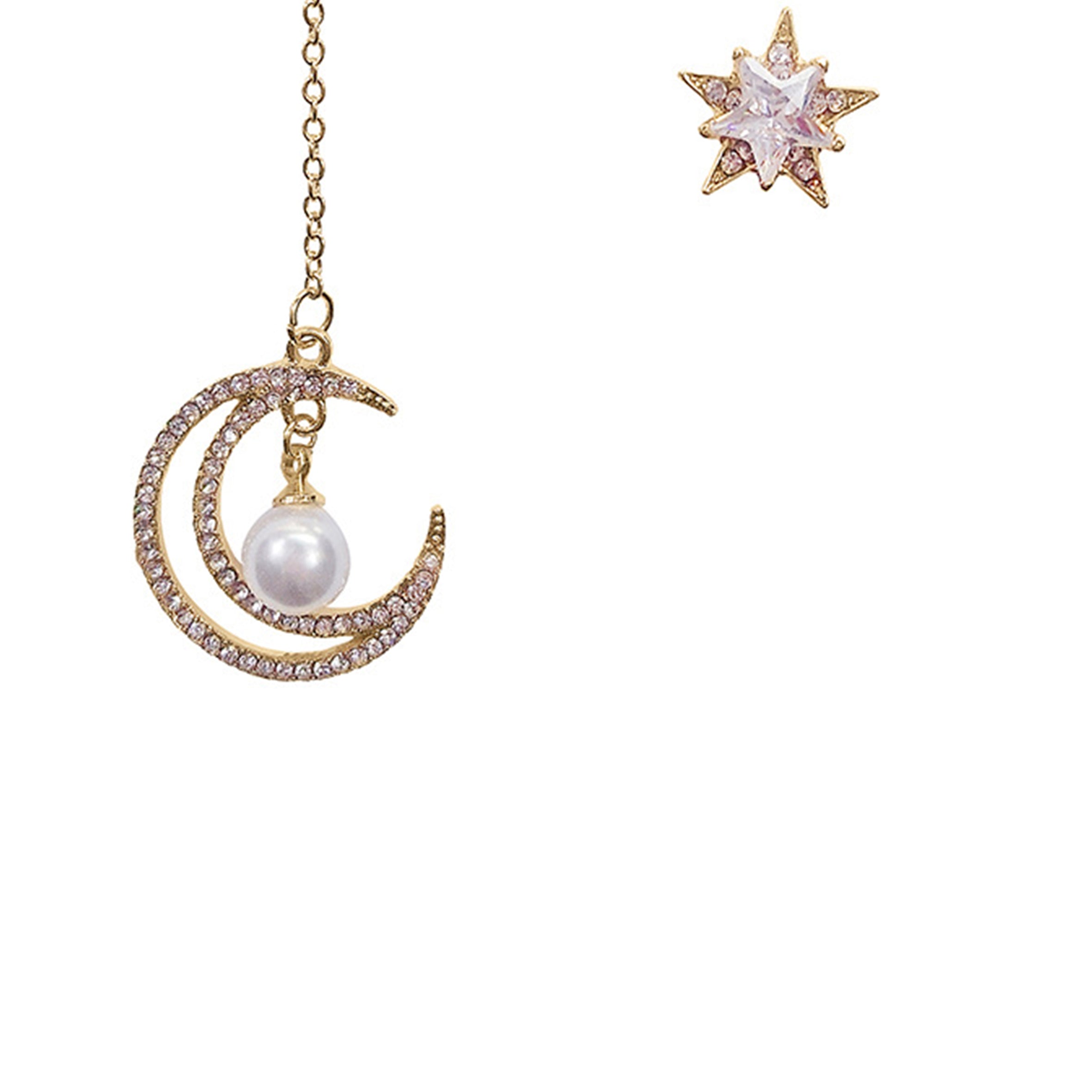 Star Moon Rhinestone Asymmetric Earrings E5675