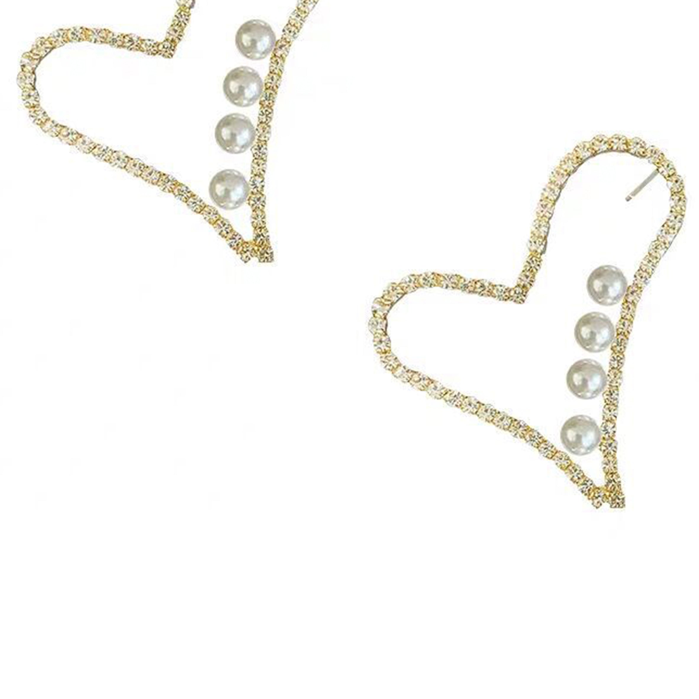 Pendientes de perlas y diamantes de imitación en forma de corazón E5687