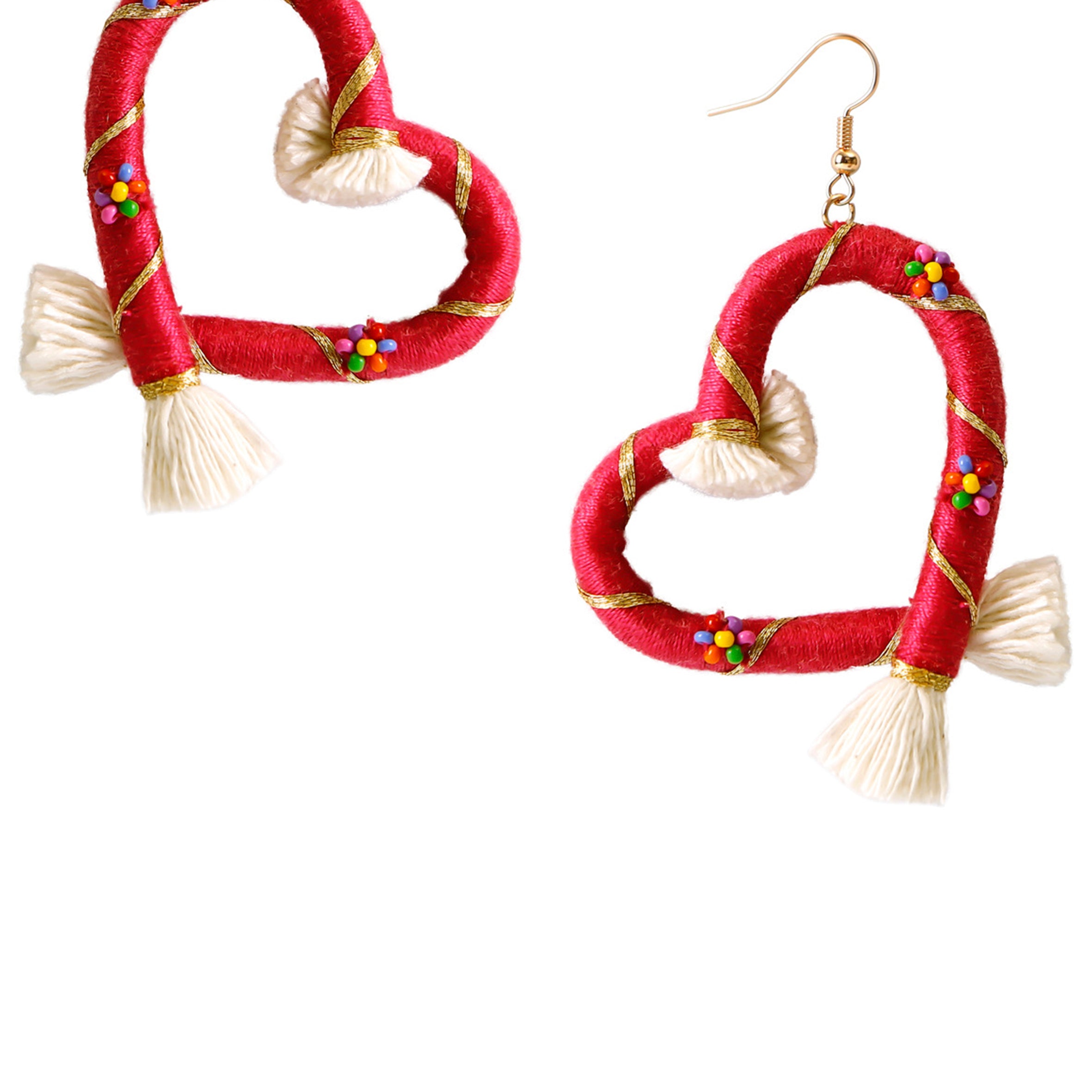 Pendientes de borlas trenzadas con forma de corazón E5783