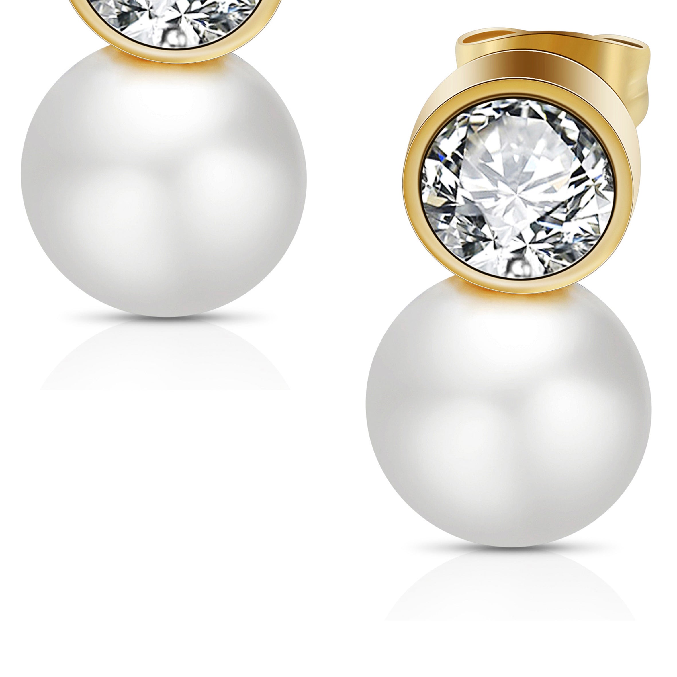 Pendientes de acero inoxidable con circonitas y perlas E5799