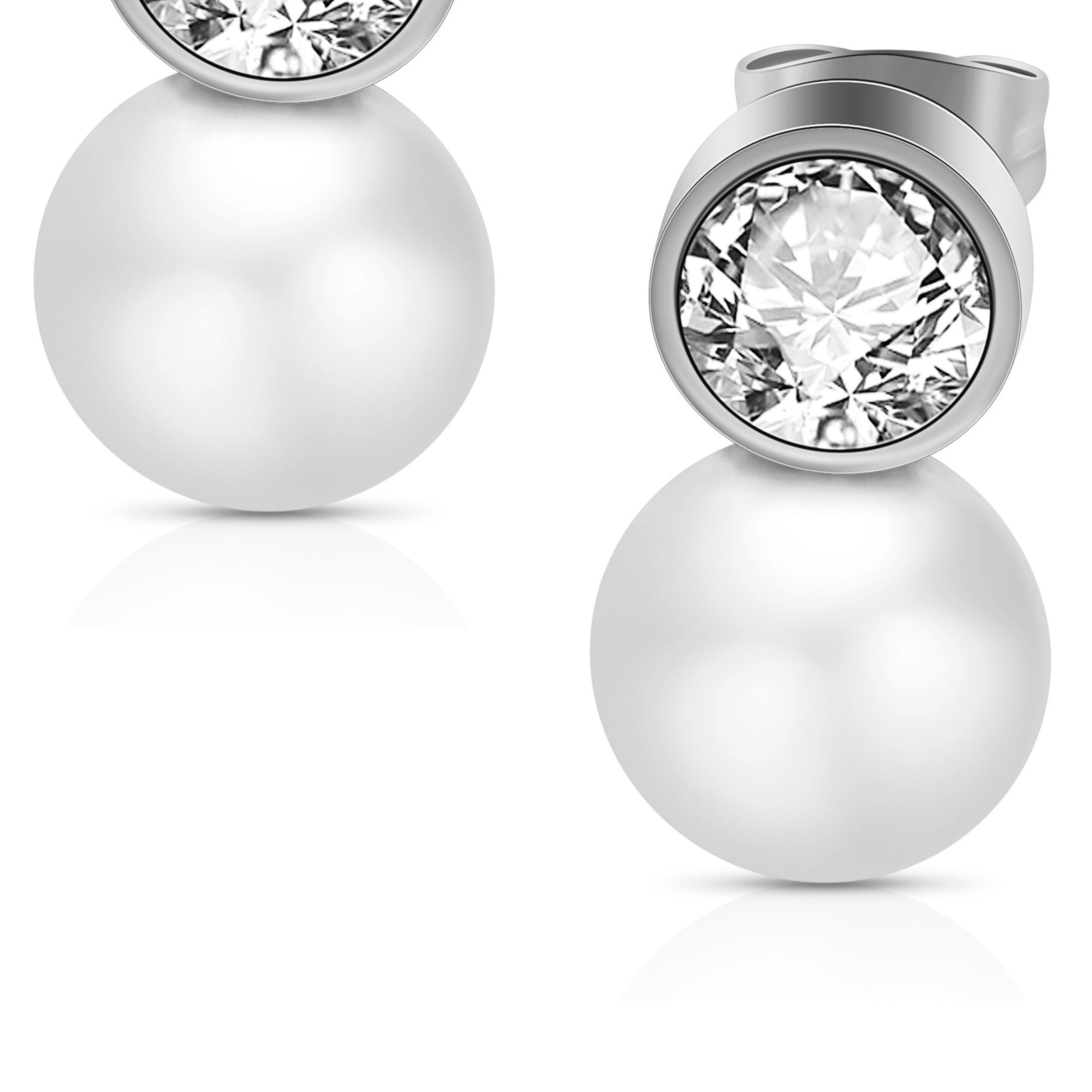 Pendientes de acero inoxidable con circonitas y perlas E5799