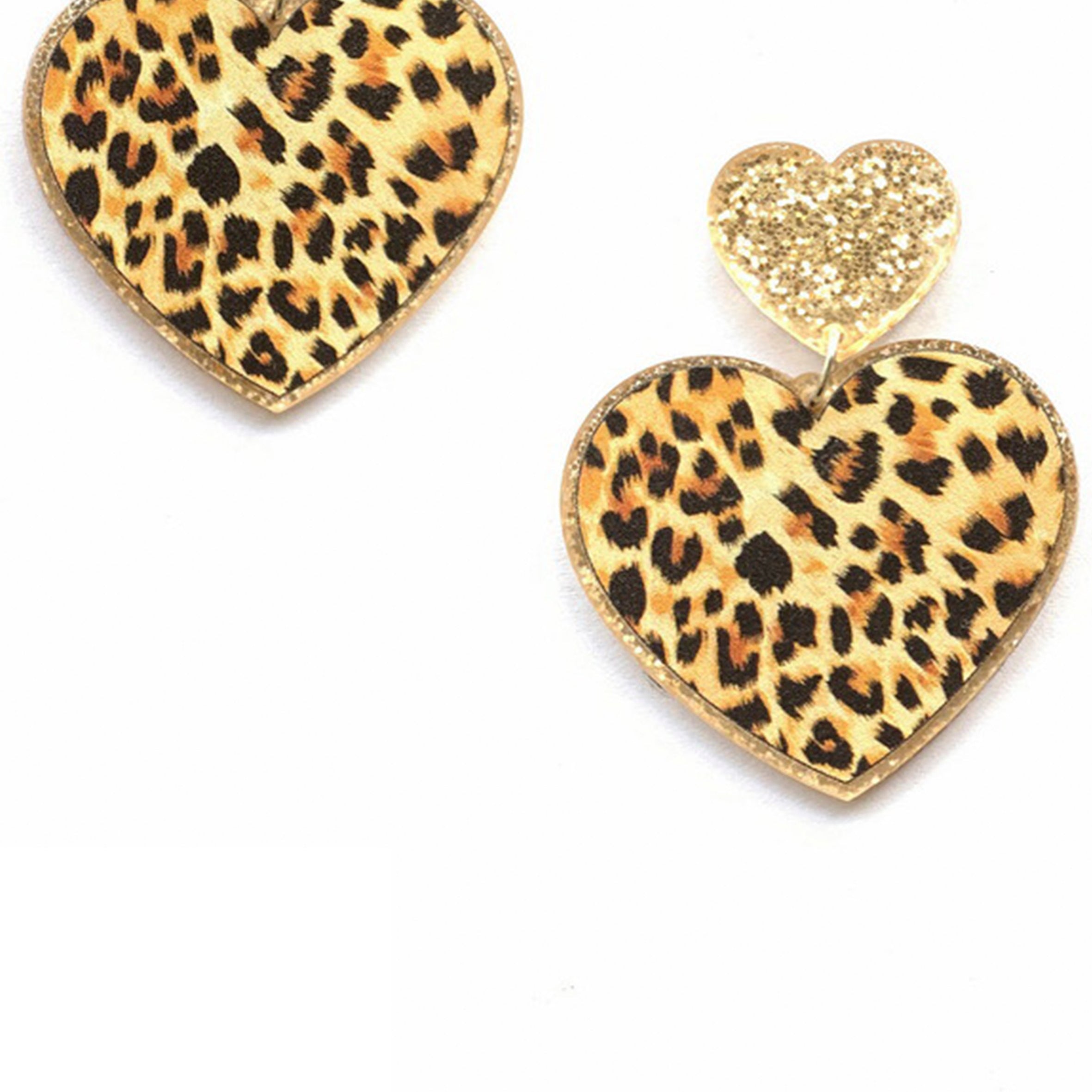 Pendientes acrílicos con forma de corazón y estampado animal E5831