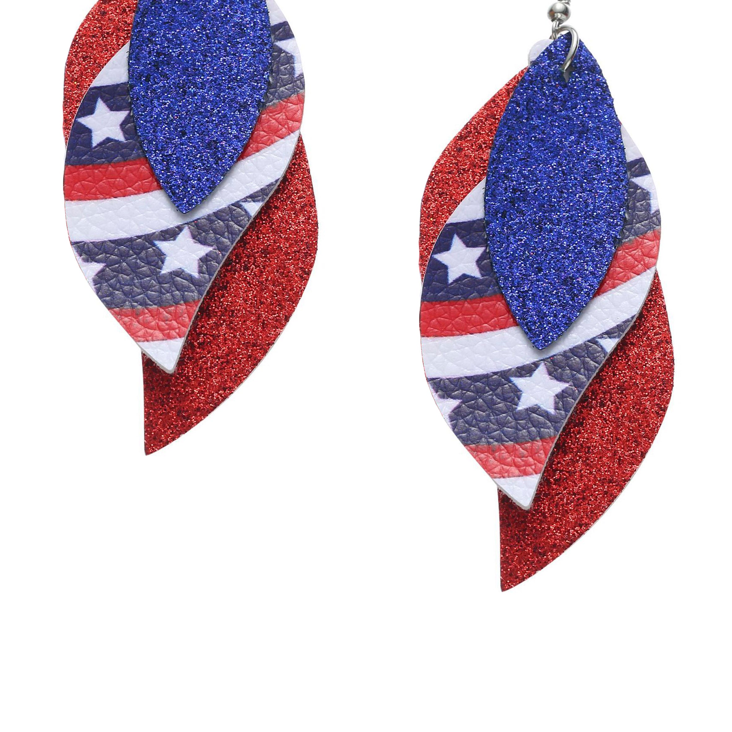 American Flag Leaf Leather Earrings E5843