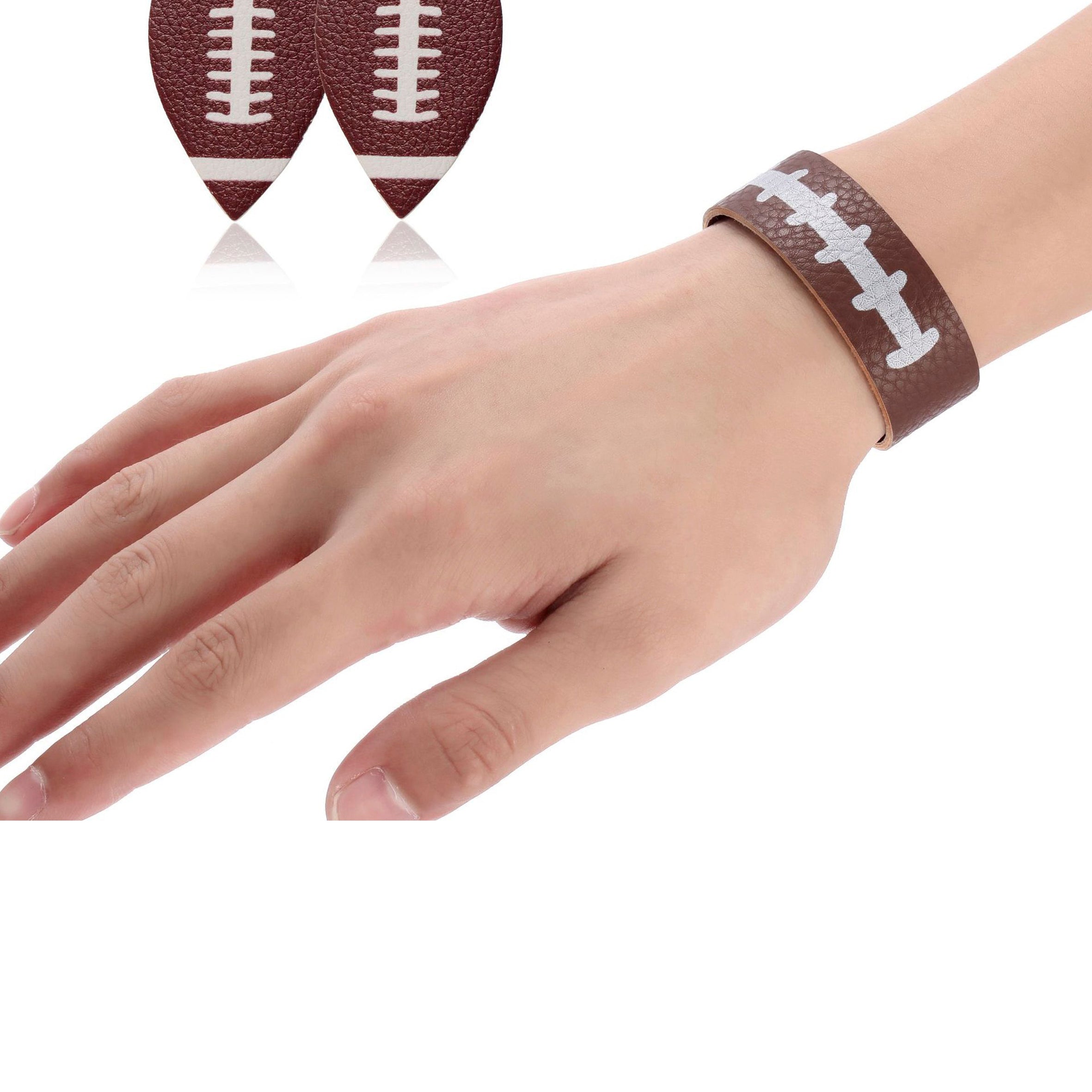 Conjunto de pulsera y pendientes de cuero con diseño de fútbol E5844