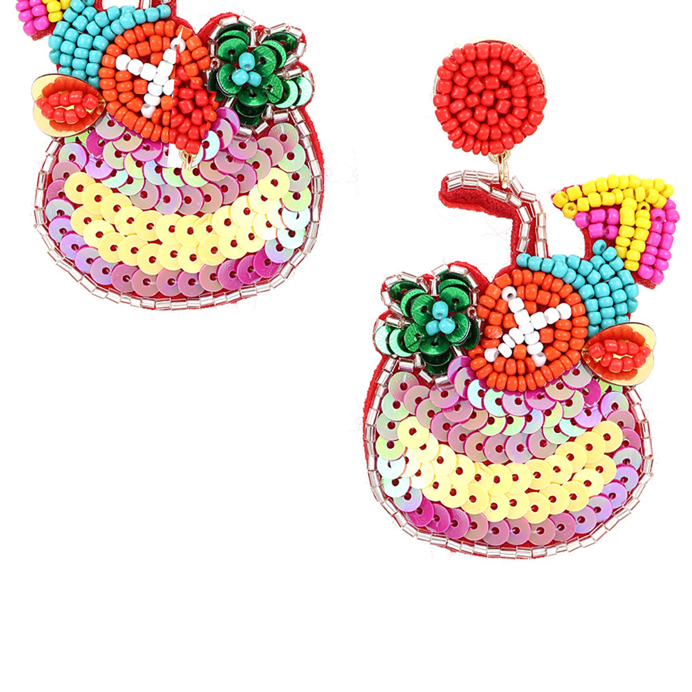 Pendientes de copas de vino con cuentas de semillas y lentejuelas E5876