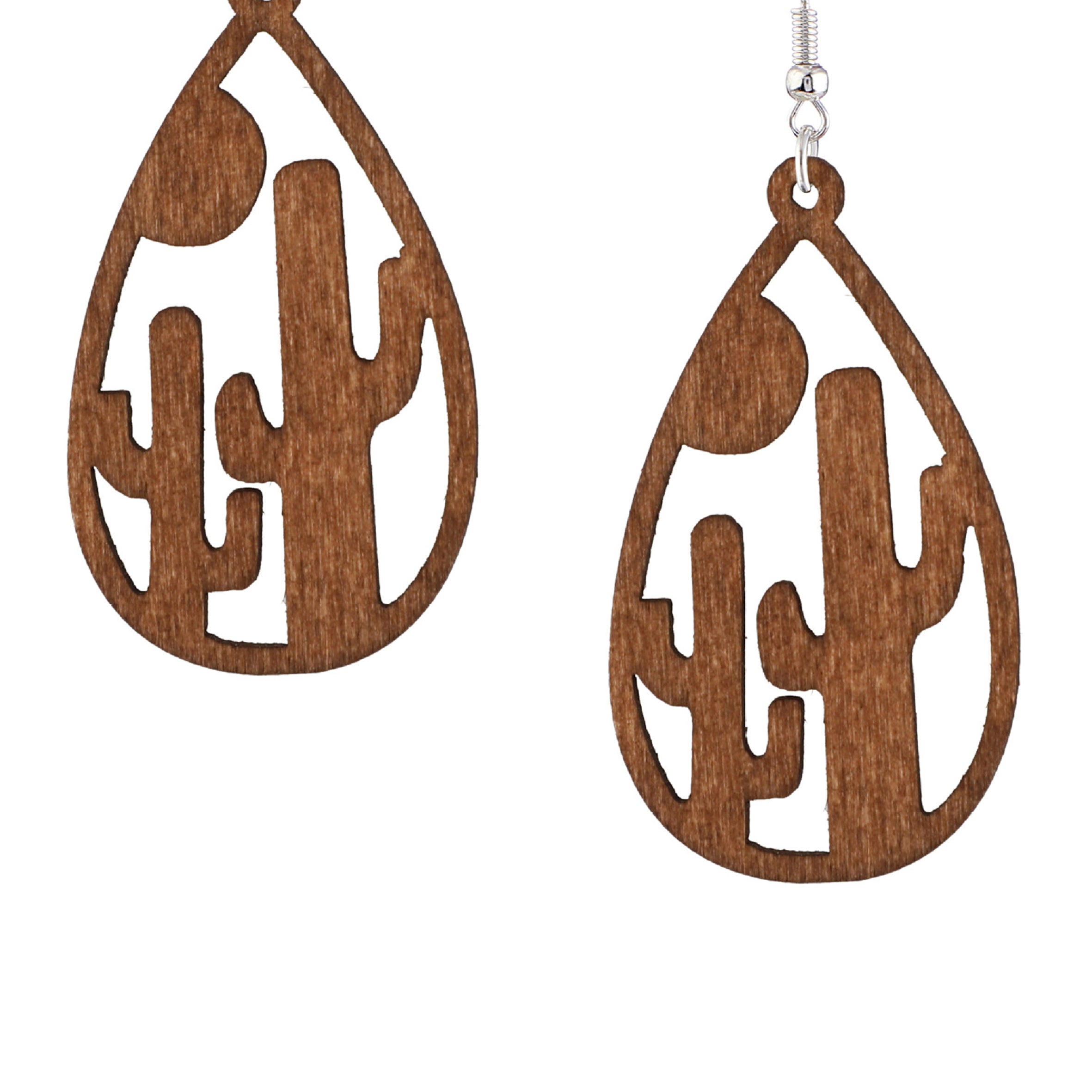 Cactus Teardrop Wooden Earrings E5880