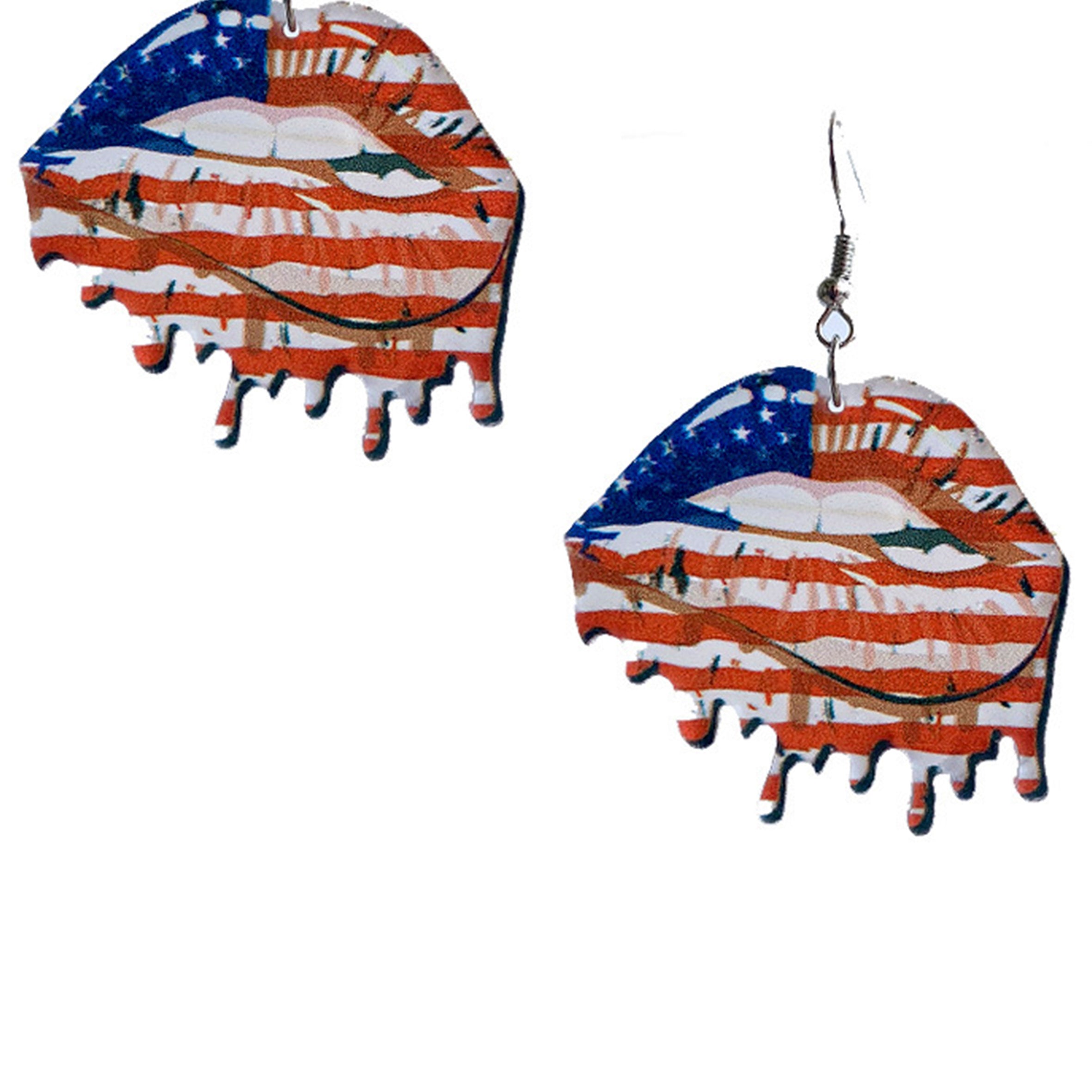 Pendientes acrílicos con estampado de bandera estadounidense en la boca E5926