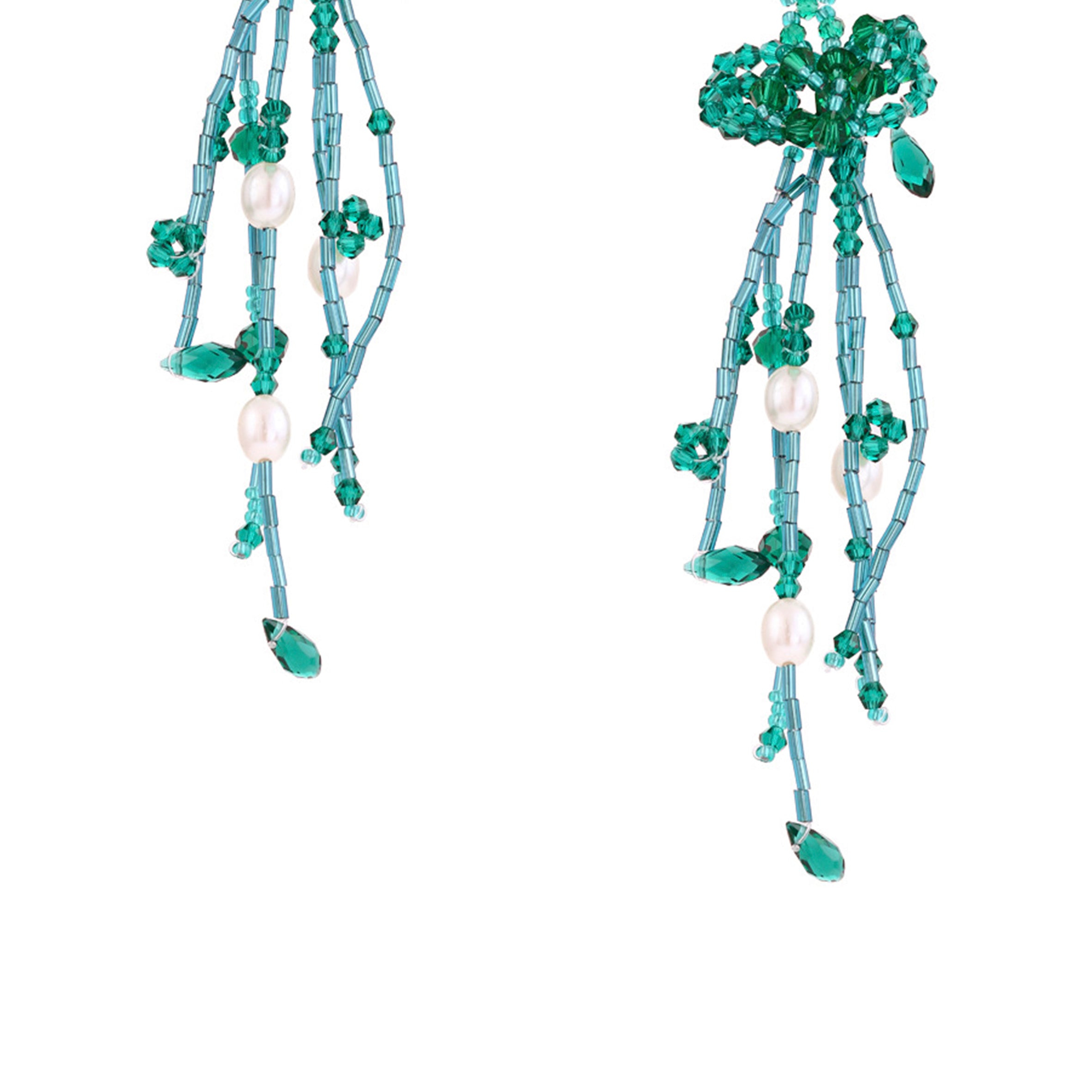 Floral Crystal Bead Tassel Earrings E6008