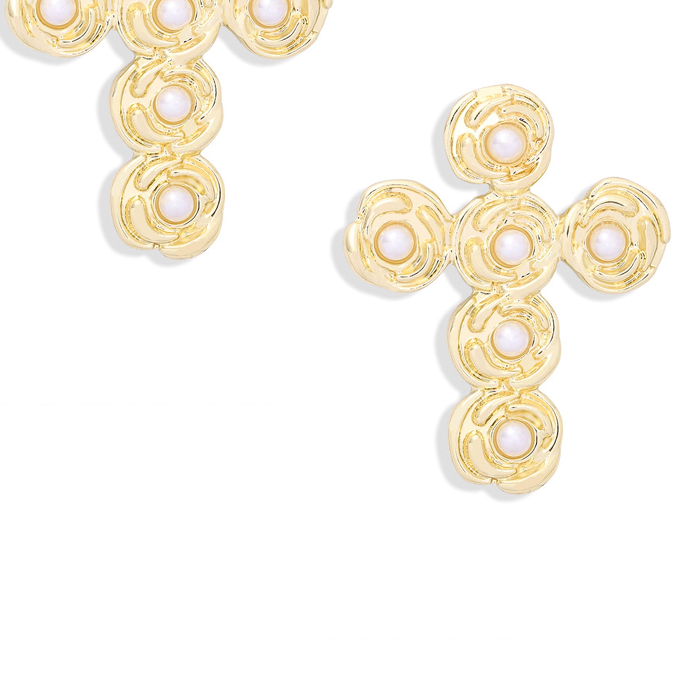 Pendientes de aleación con forma de cruz y perlas E6029