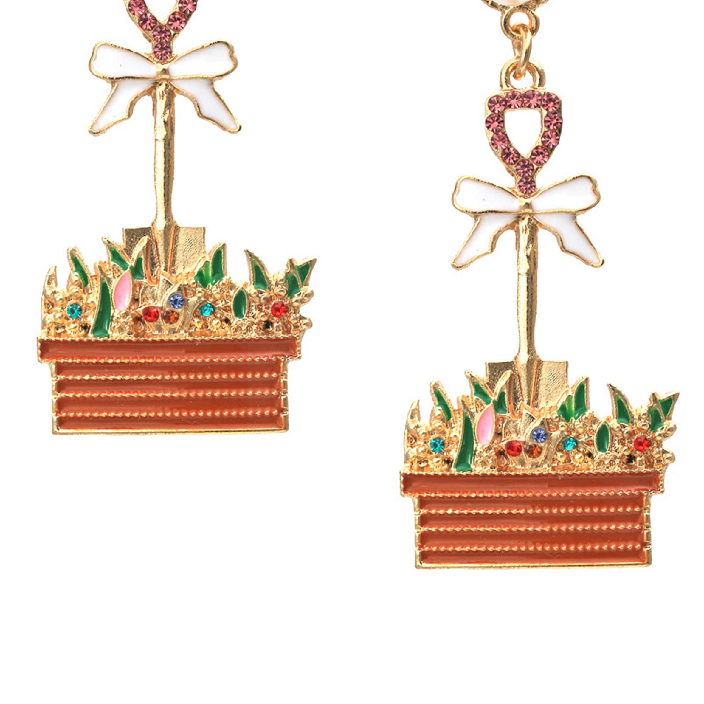 Pendientes de diamantes de imitación con plantas en maceta E6200