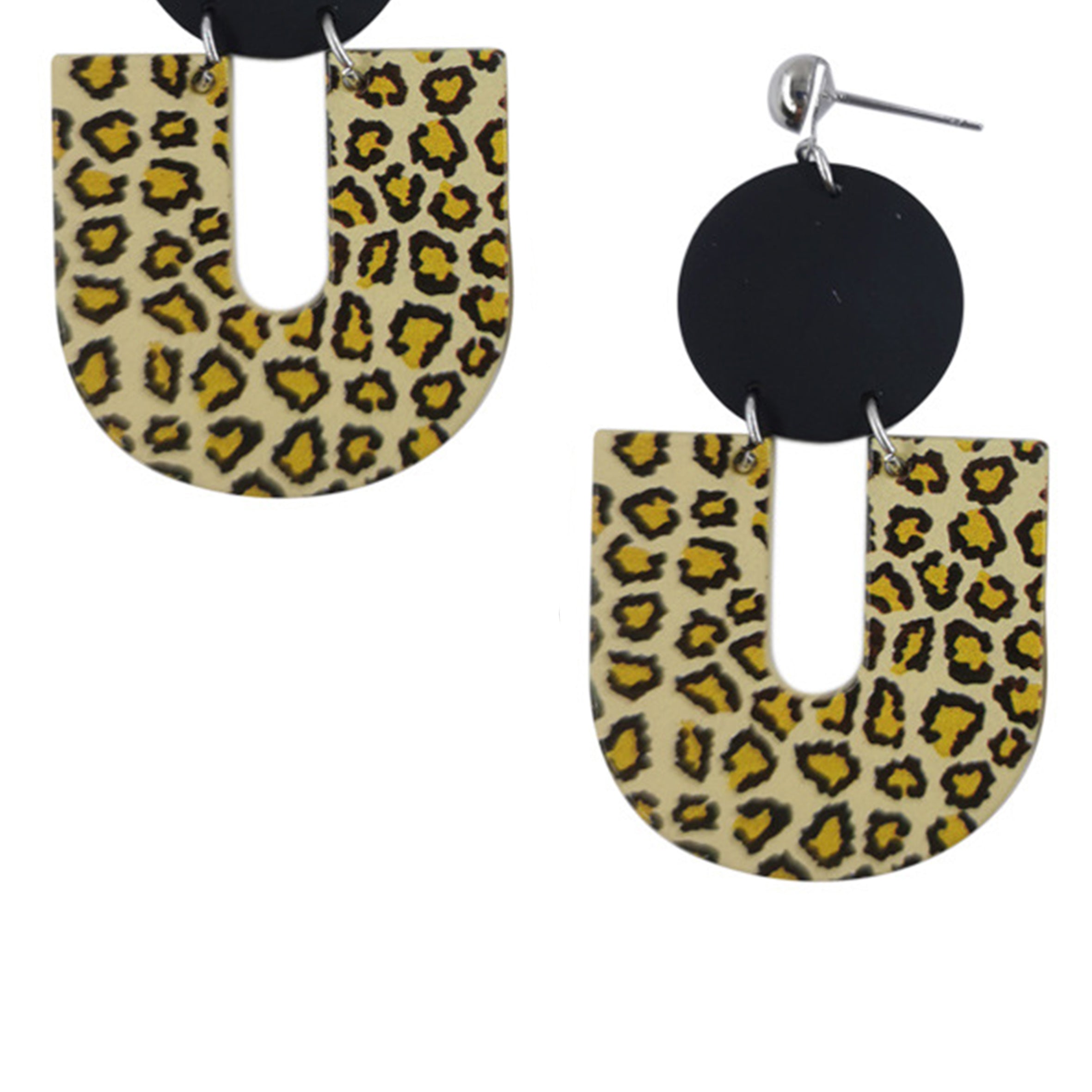 Pendientes acrílicos en forma de U con estampado de leopardo E6247