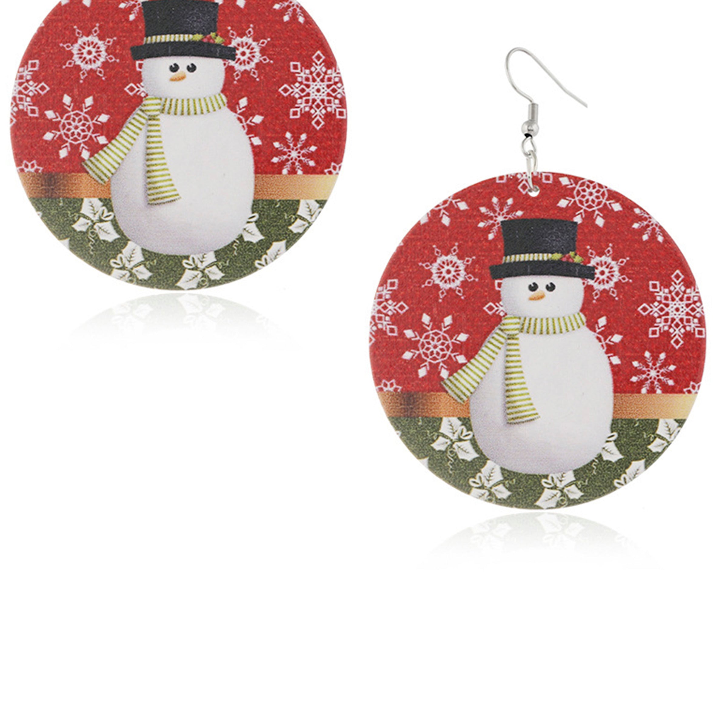 Snowflake Printed Disc Wooden Earrings E6327