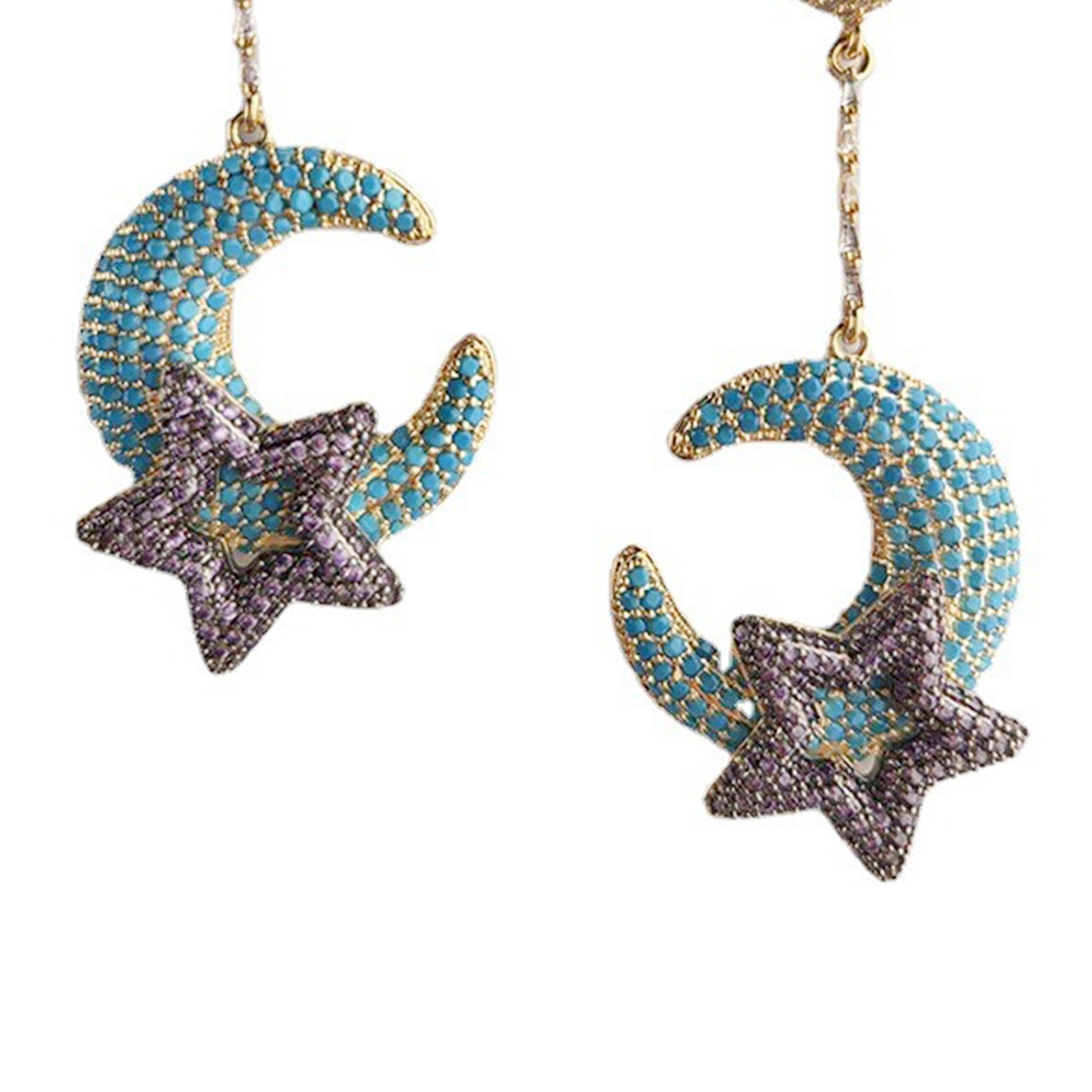 Pendientes de circonita cúbica con forma de luna y estrella E6409