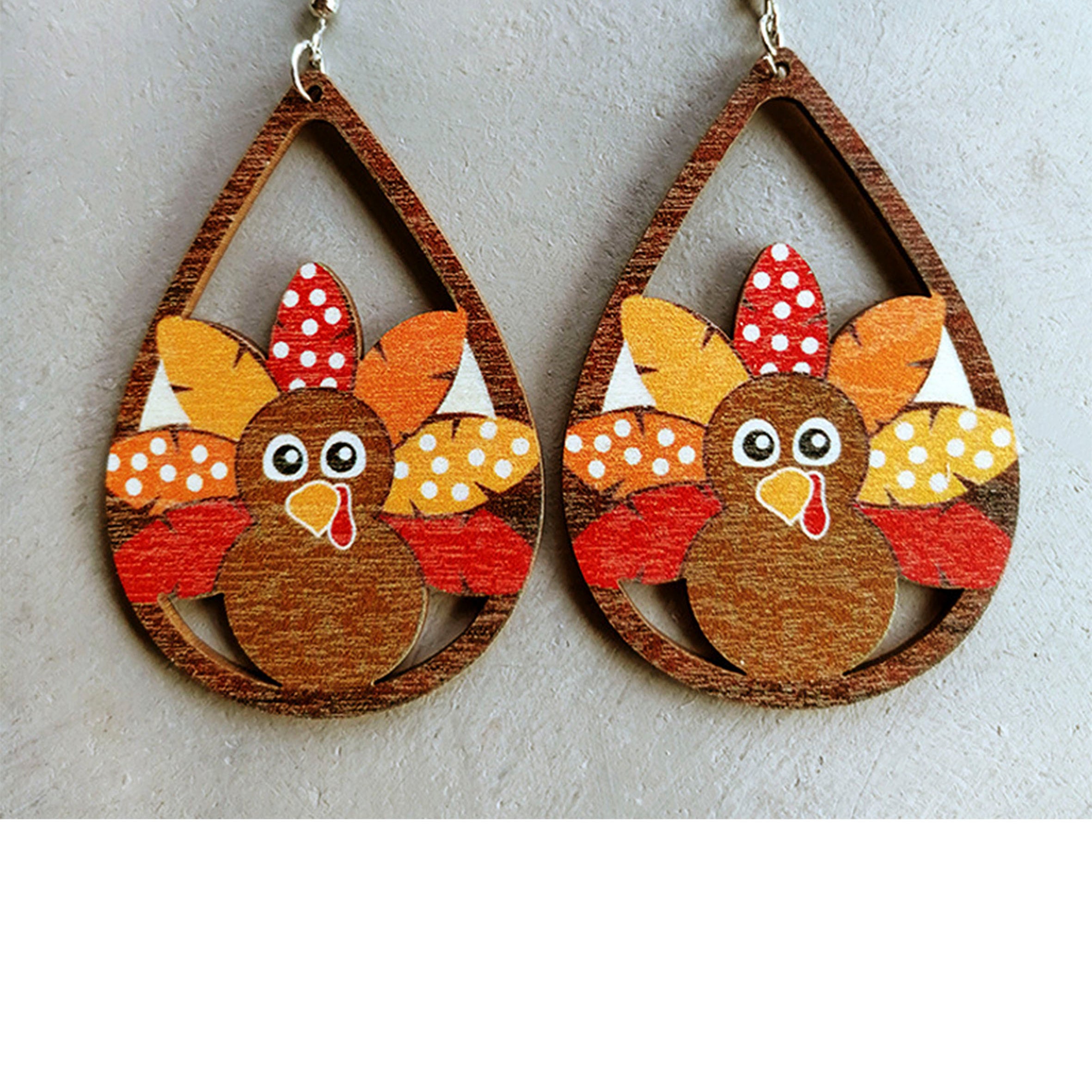 Pendientes de madera con forma de lágrima de pavo E6566