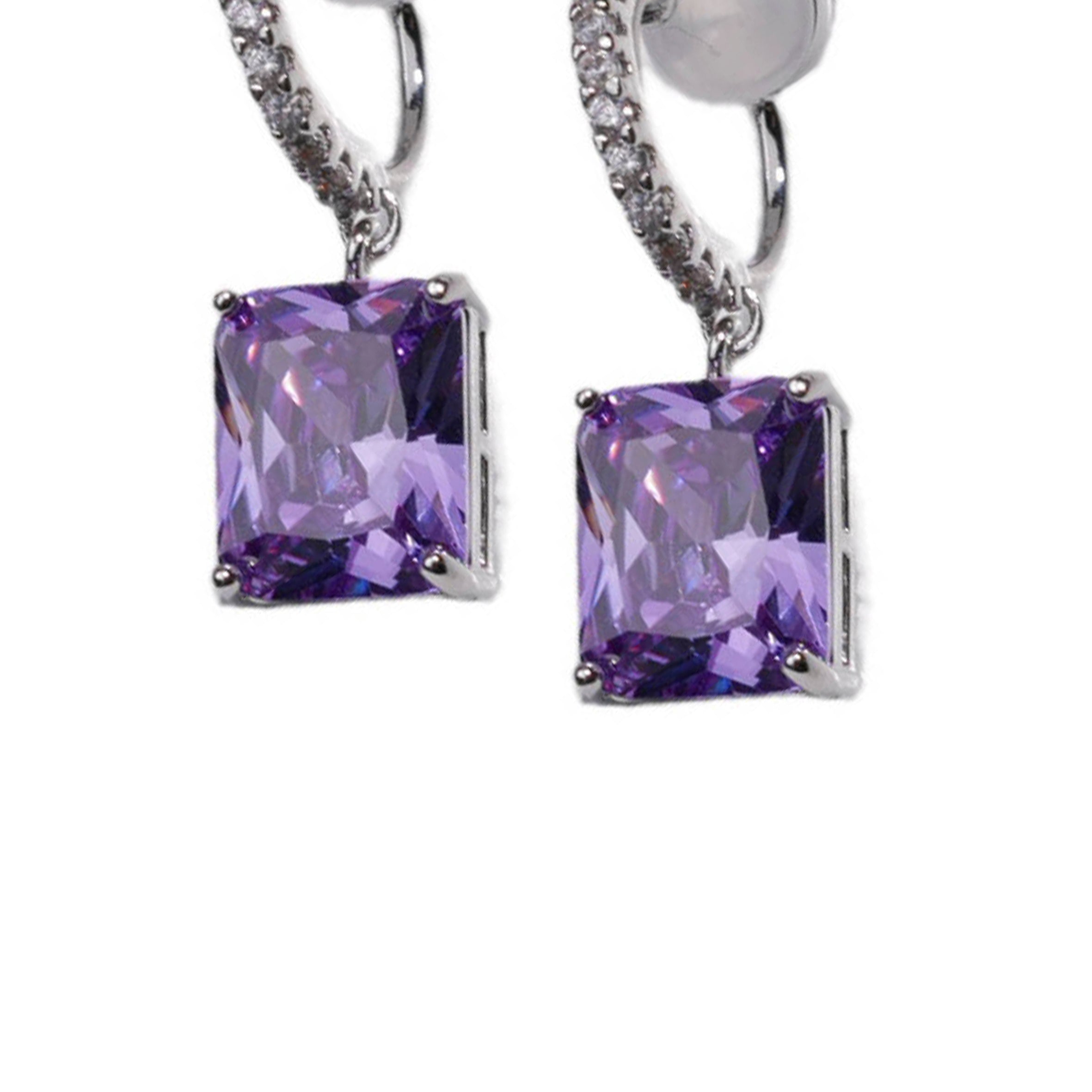 Pendientes de aro con circonitas cúbicas cuadradas con clip E6625