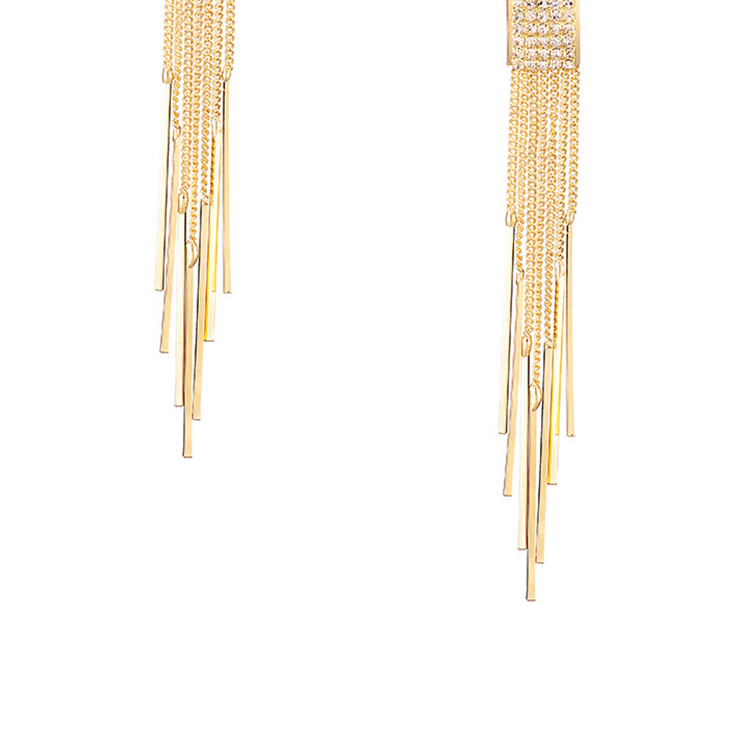 Rhinestone Tassel Clip On Earrings E6648