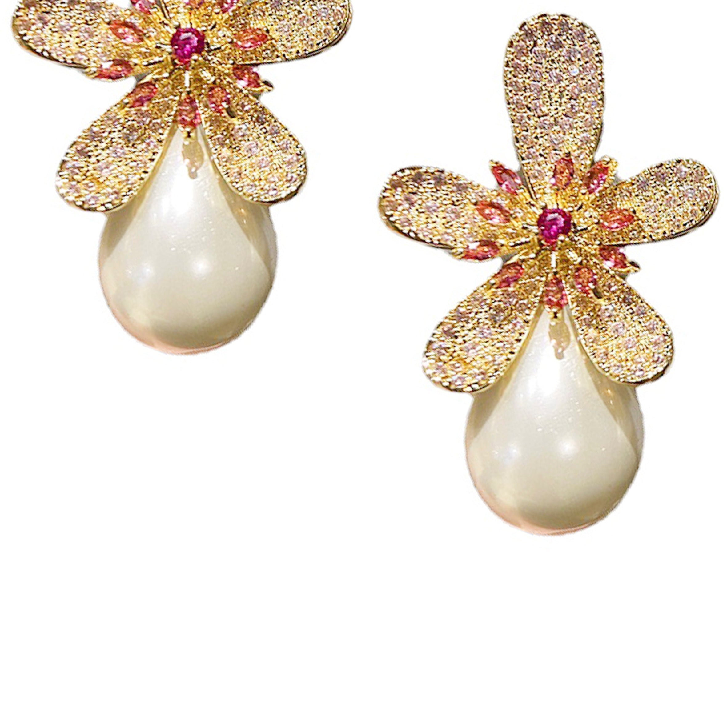 Flower Pearl Cubic Zirconia Earrings E6775