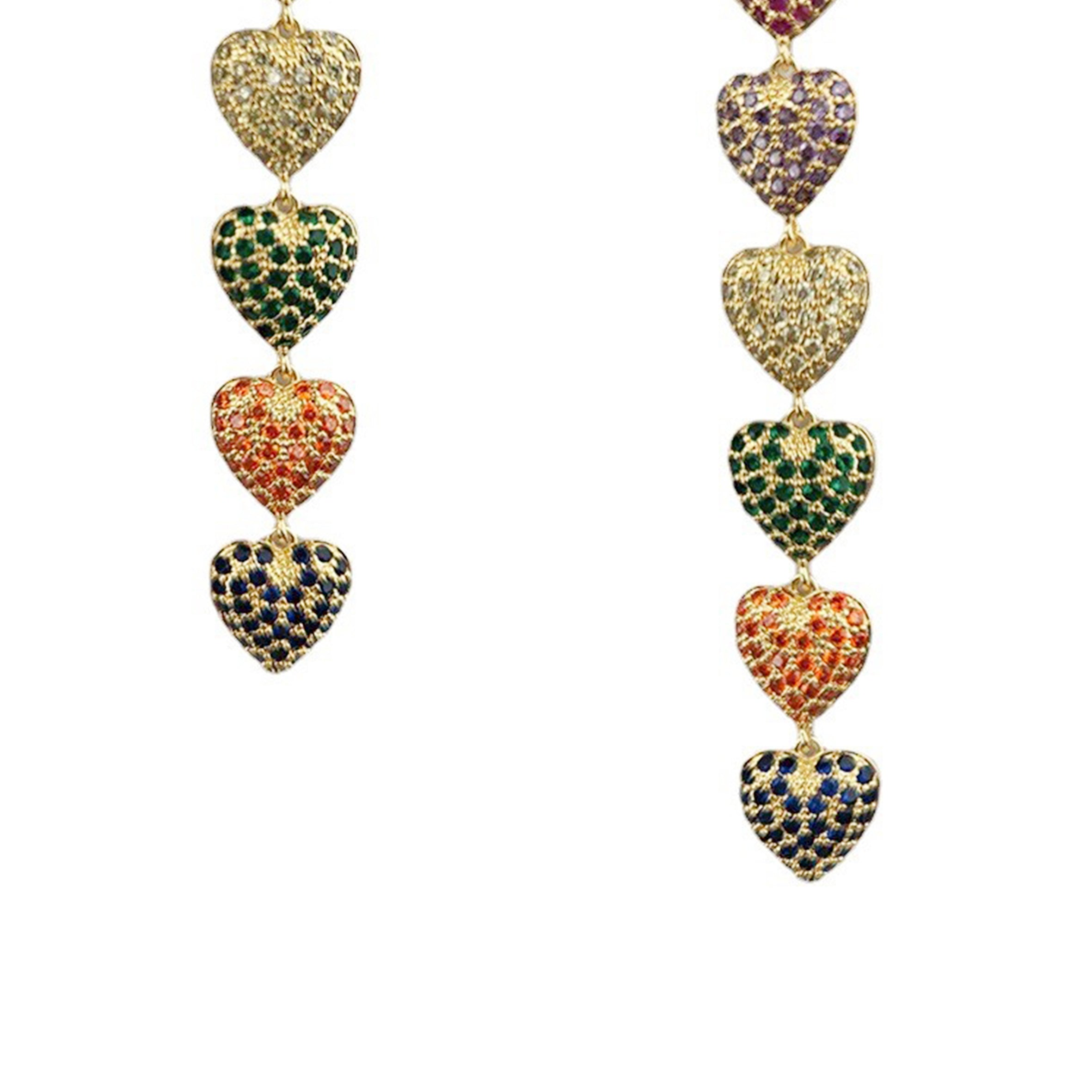 Pendientes de circonita cúbica con cadena de corazón E6776