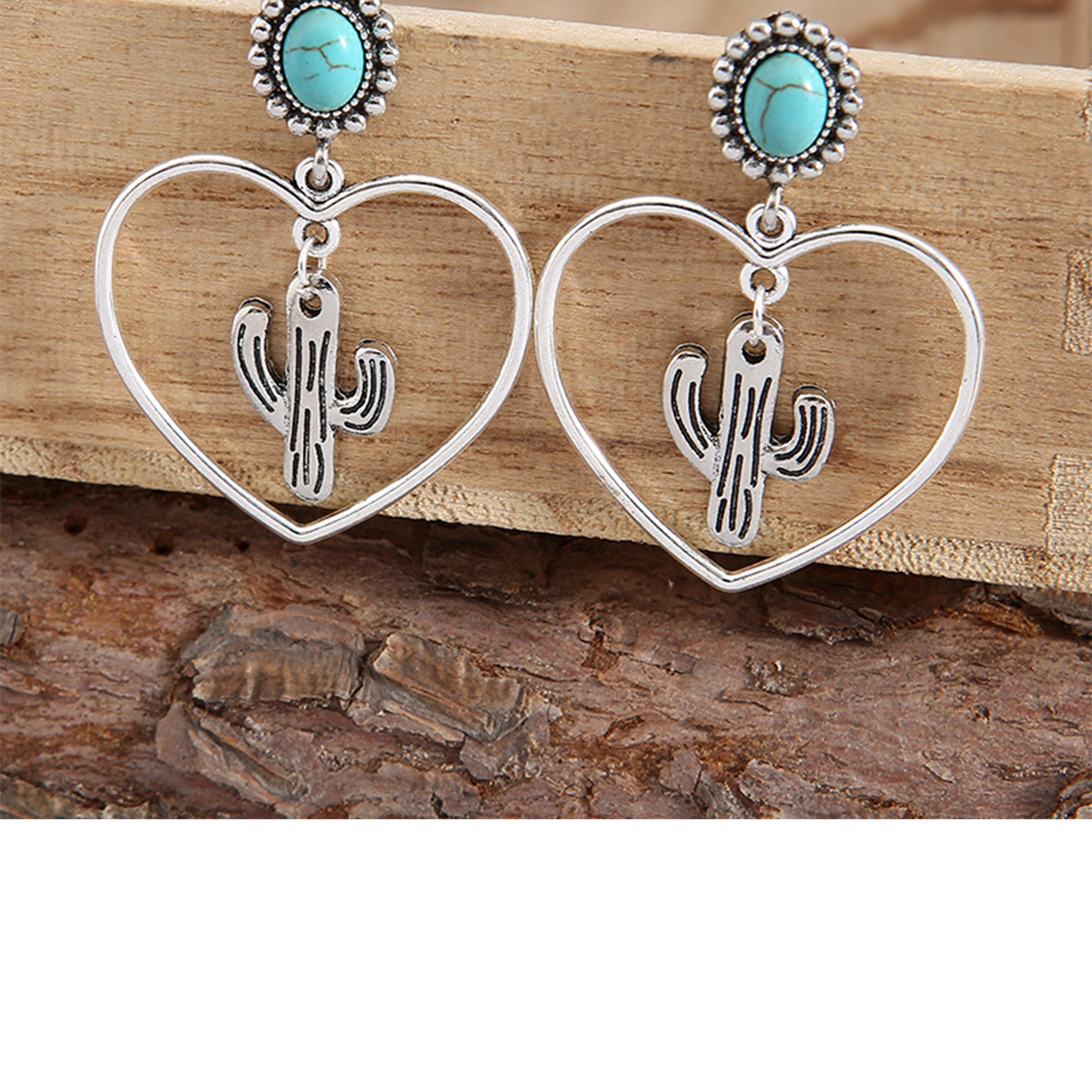 Pendientes de aleación con forma de corazón de cactus E6788