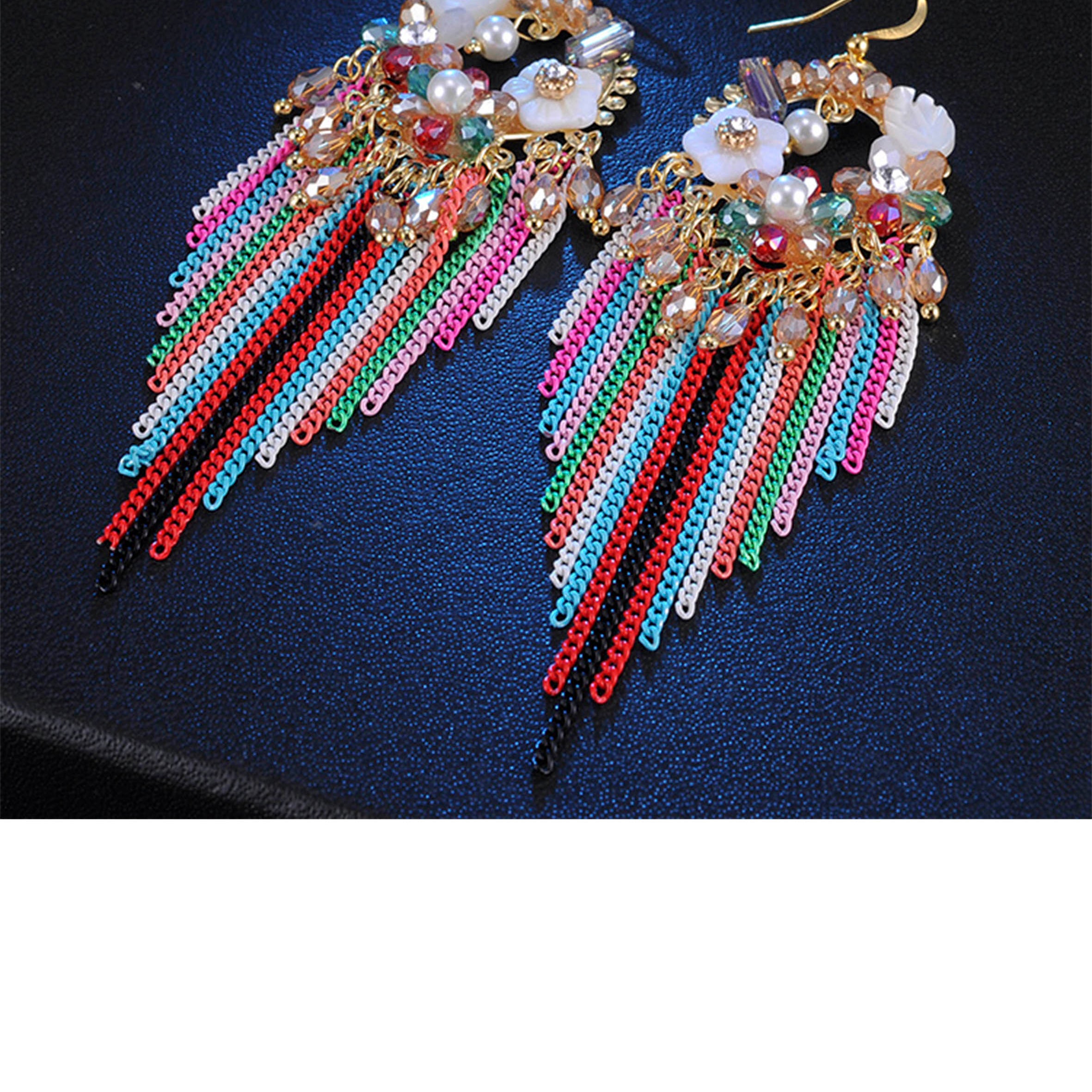 Crystal Bead Chain Tassel Earrings E6808