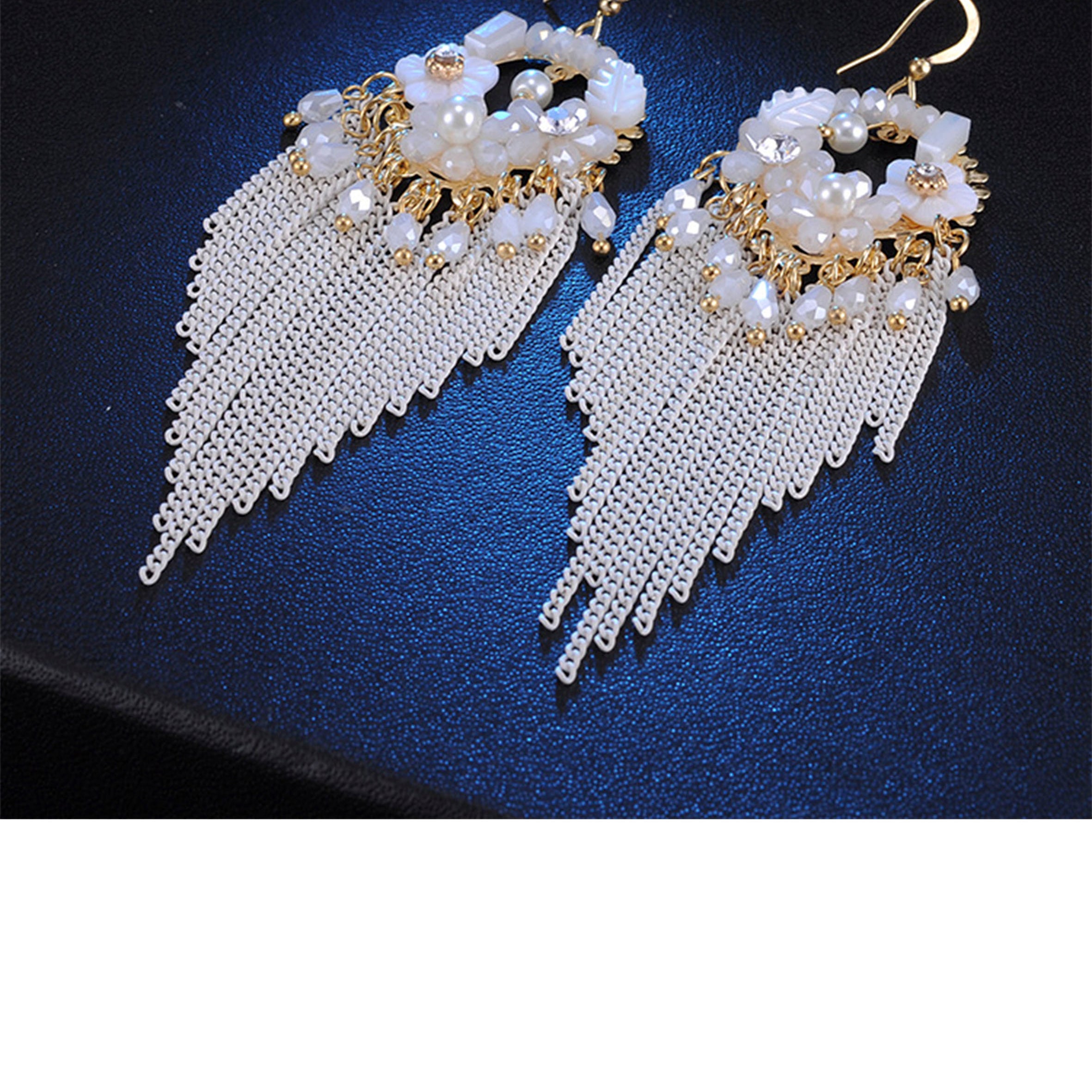 Crystal Bead Chain Tassel Earrings E6808