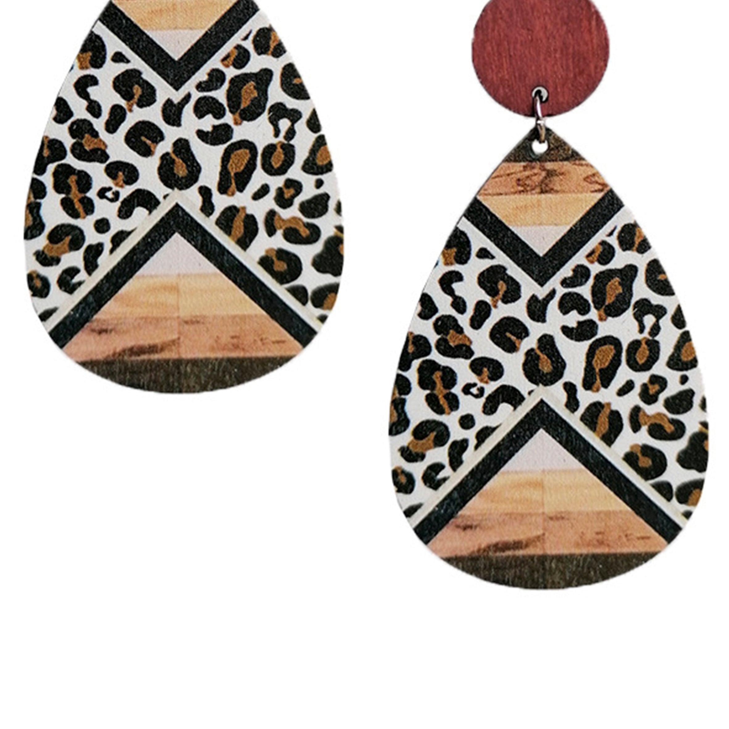 Teardrop Animal Printed Wooden Earrings E6842