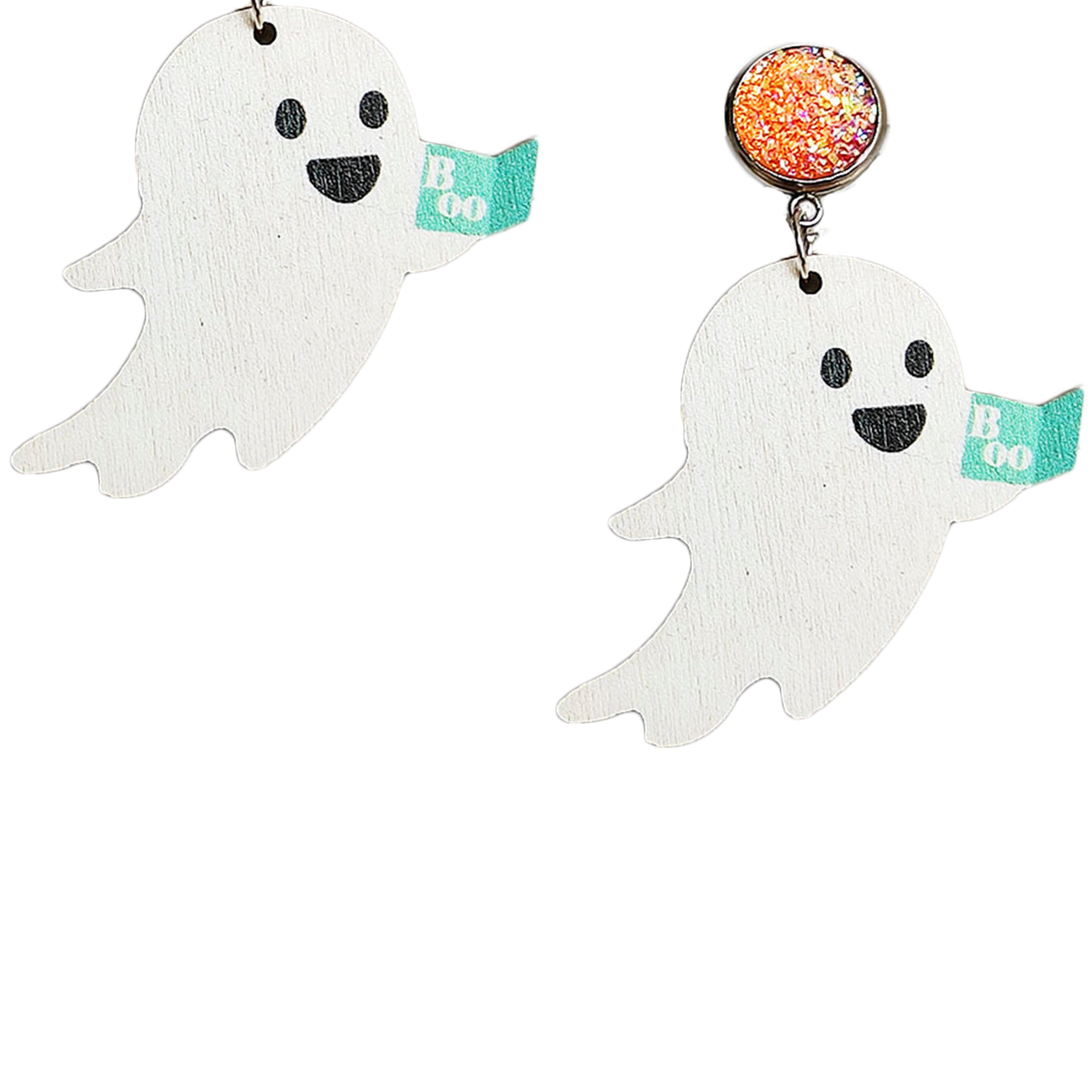 Ghost Holding Book Wooden Earrings E6854
