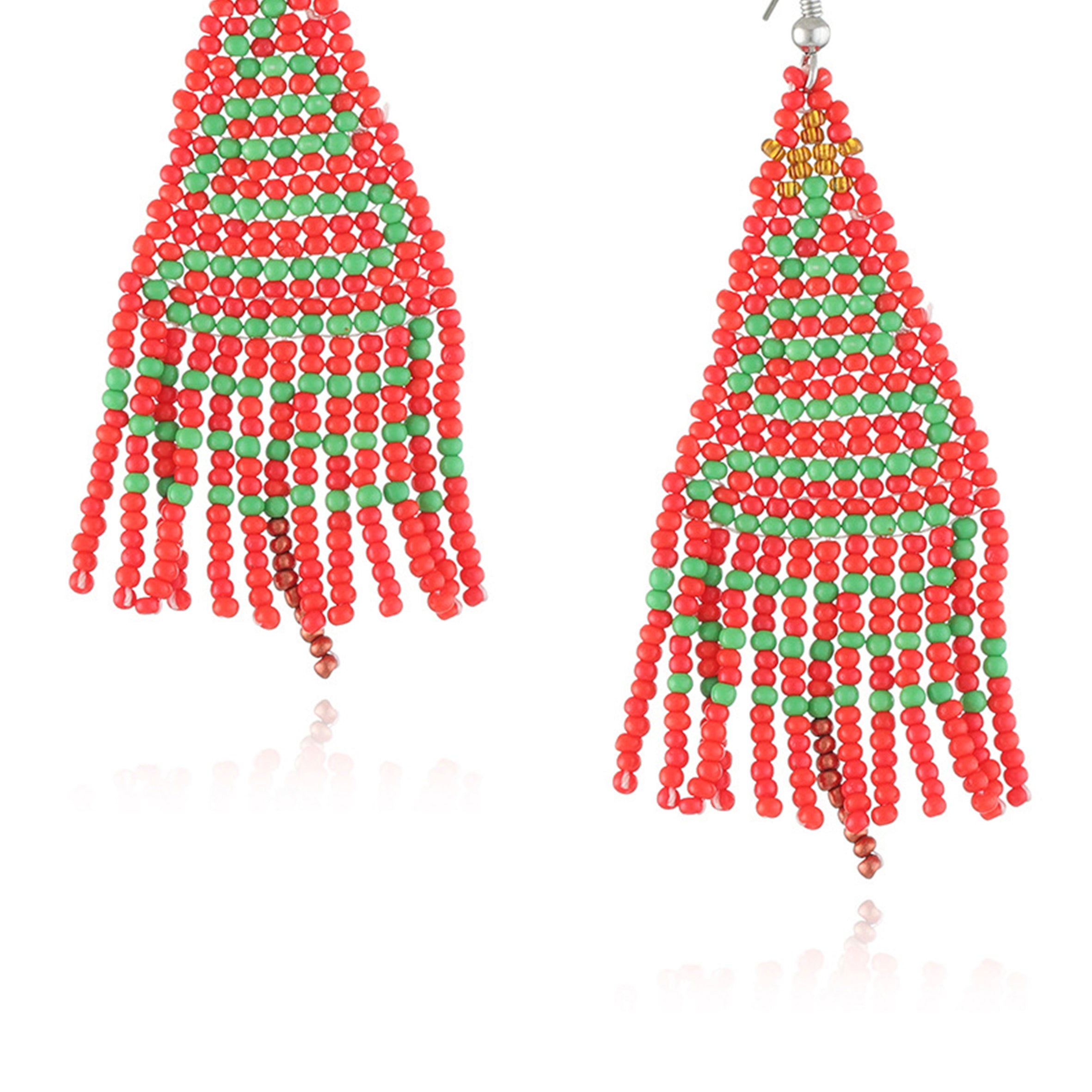 Pendientes de borlas con cuentas de semillas y árbol de Navidad E6958