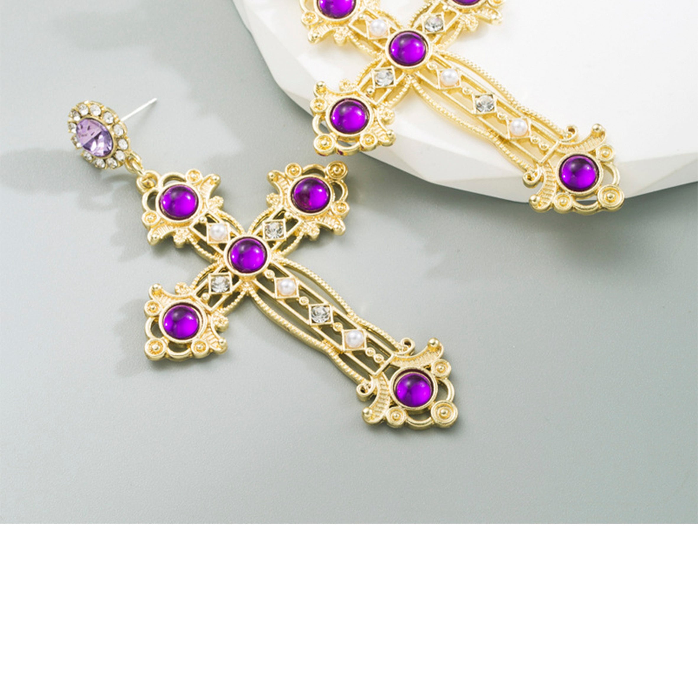 Pendientes de diamantes de imitación en forma de cruz E6996