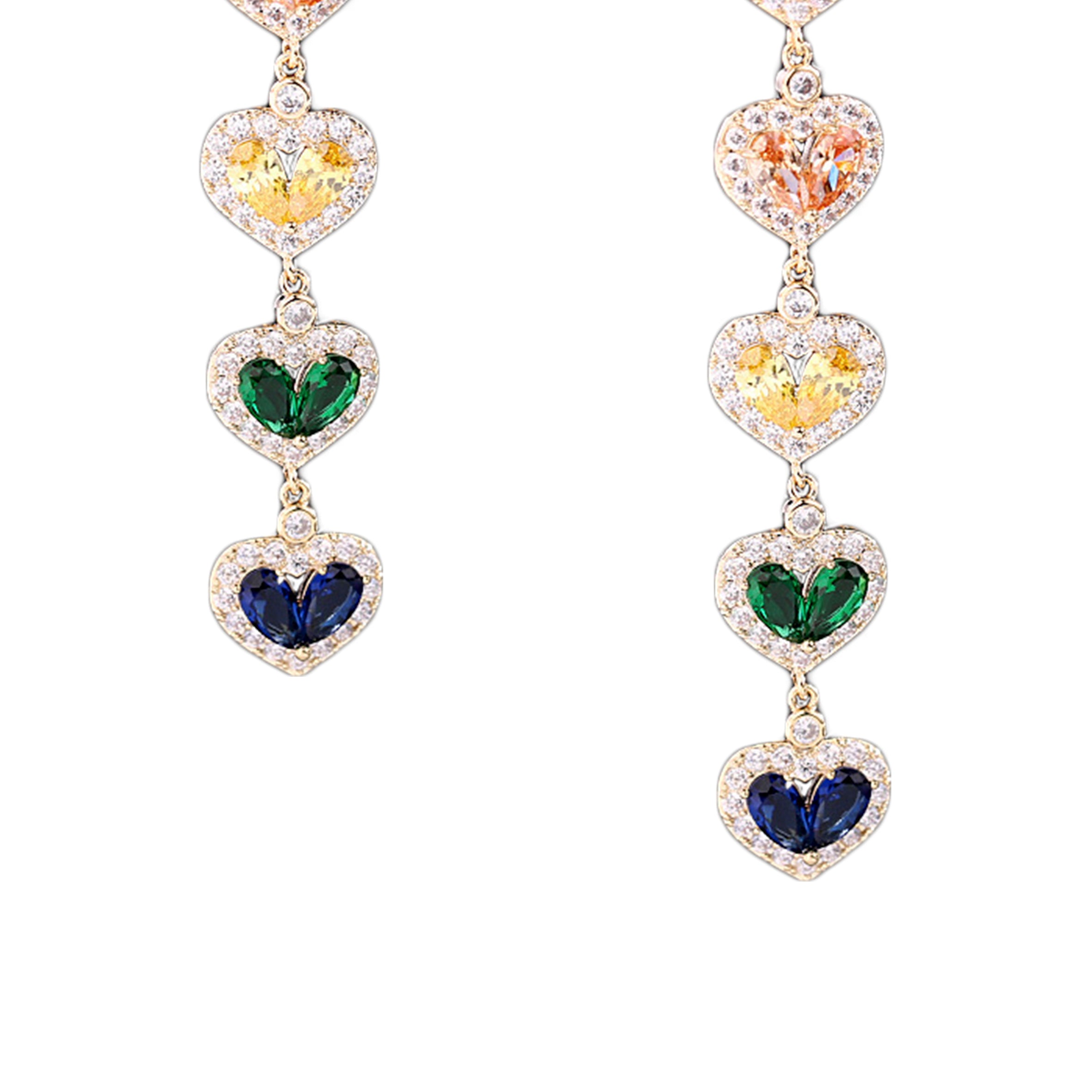 Pendientes de cadena con circonitas cúbicas en forma de corazón E7024