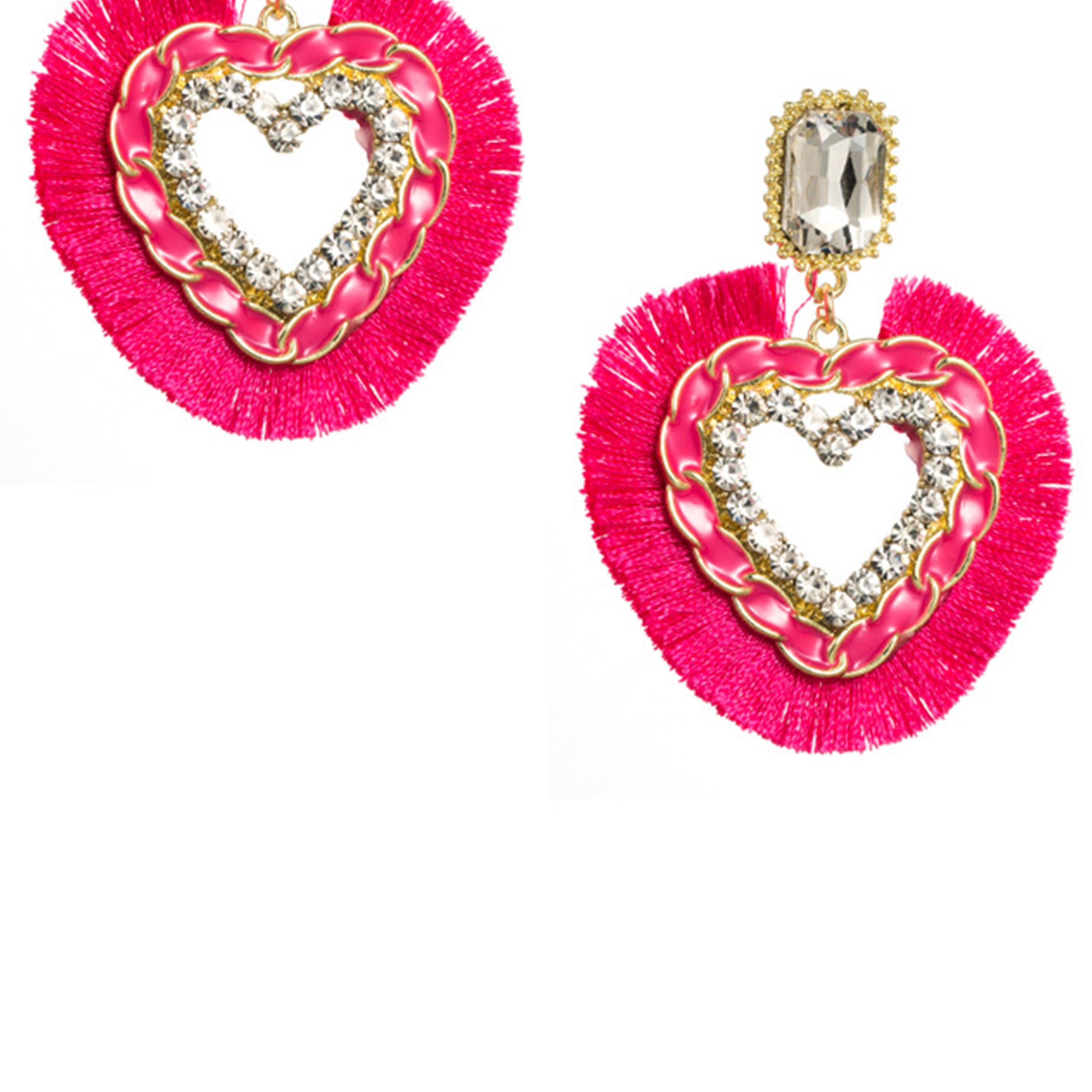 Pendientes de borlas con diamantes de imitación en forma de corazón E7112