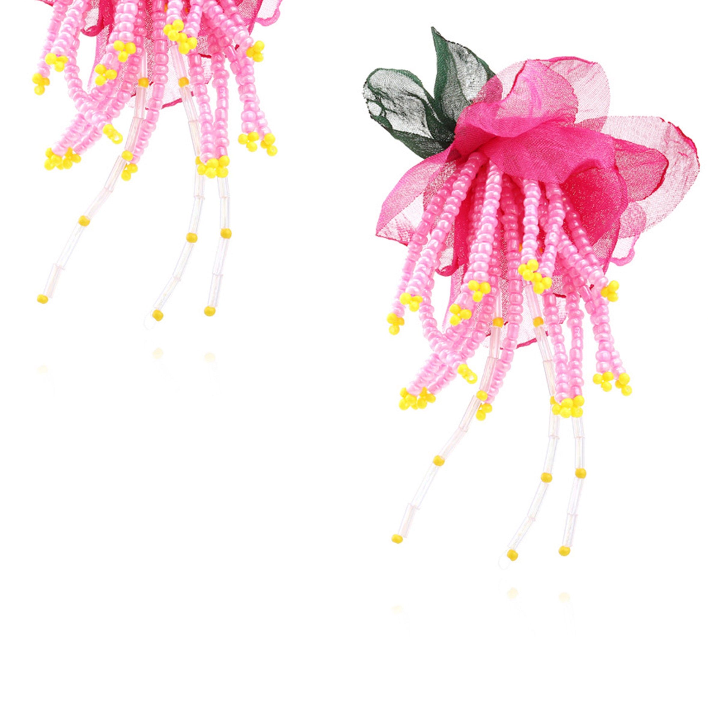 Floral Seed Bead Chiffon Earrings E7267