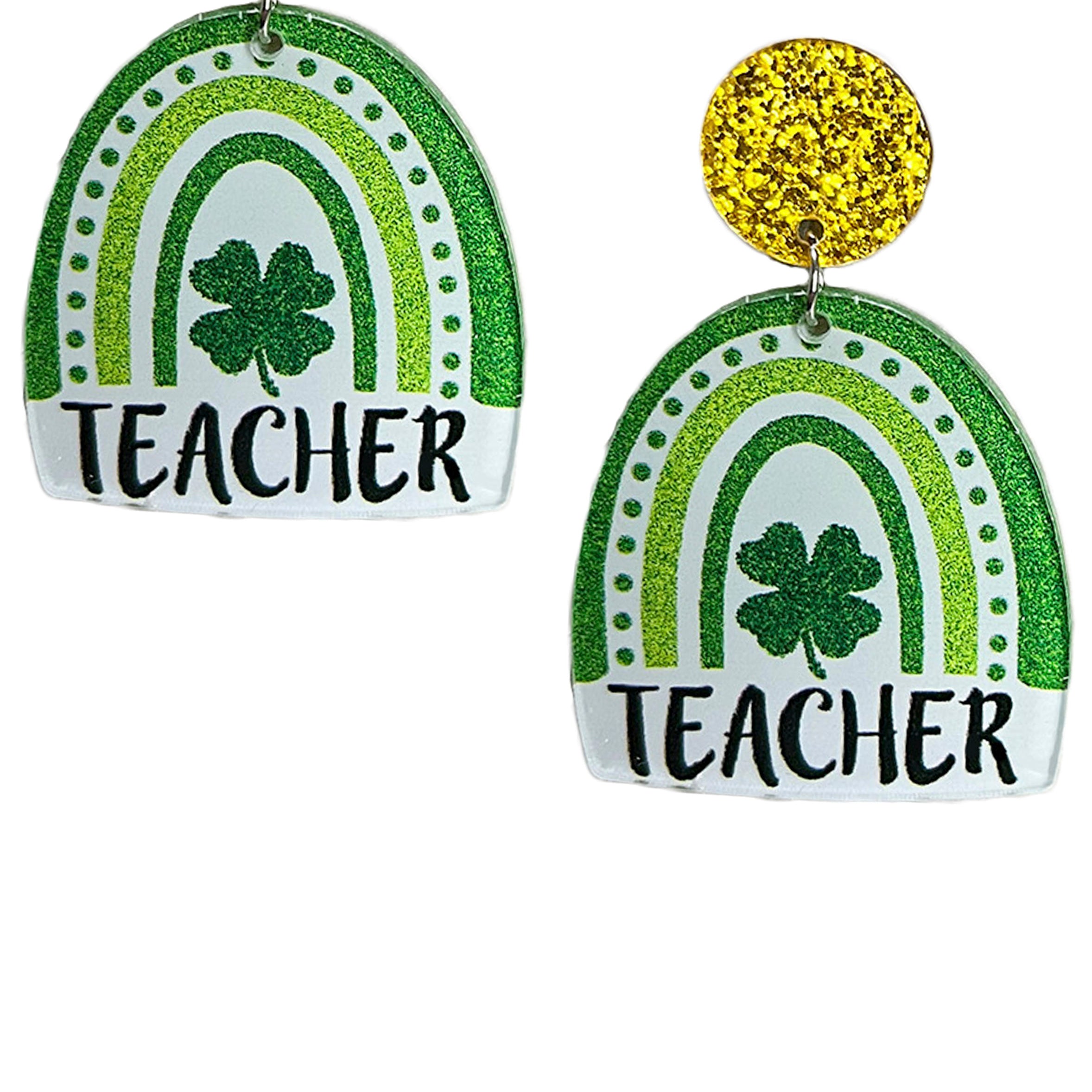 Pendientes acrílicos de trébol arcoíris para profesores E7272