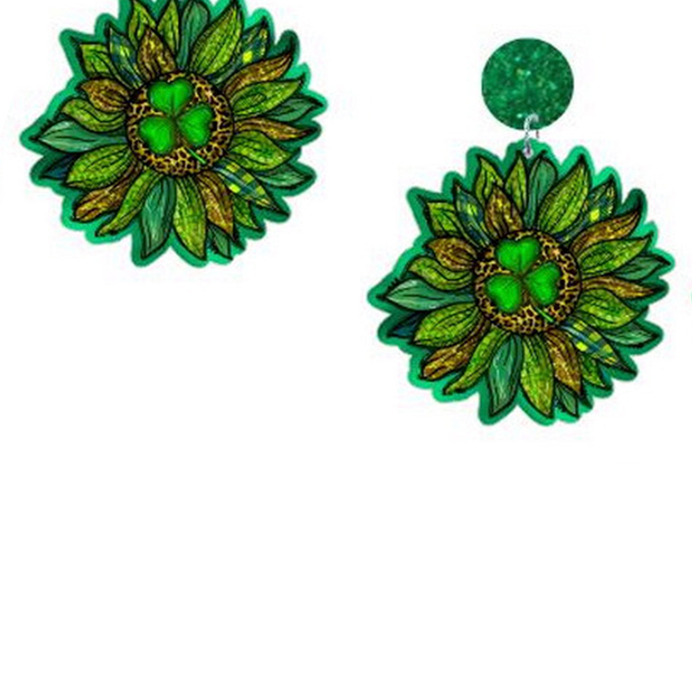 Pendientes acrílicos con flores verdes E7282